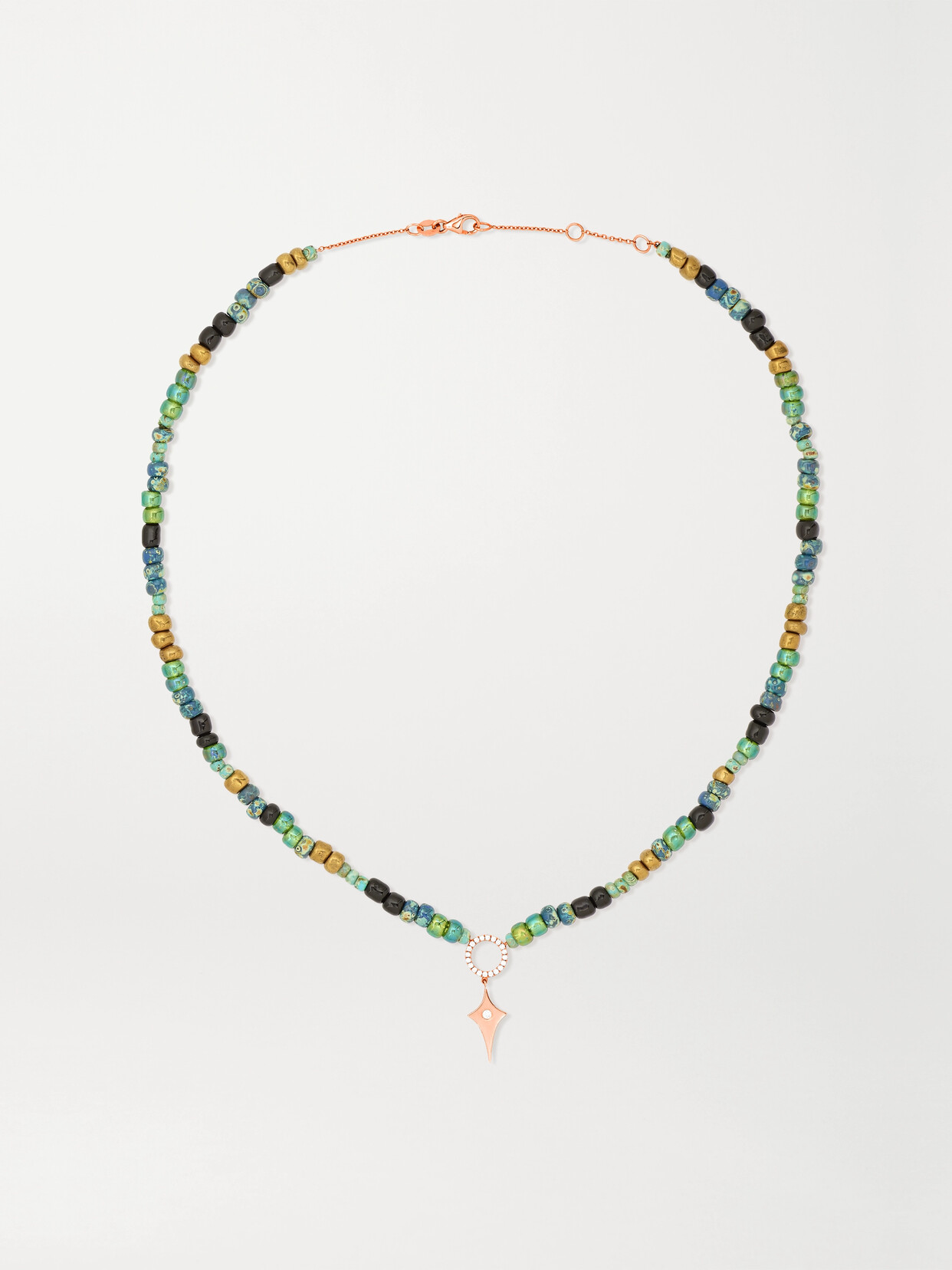 Diane Kordas 14-karat Rose Gold, Bead And Diamond Necklace In Green