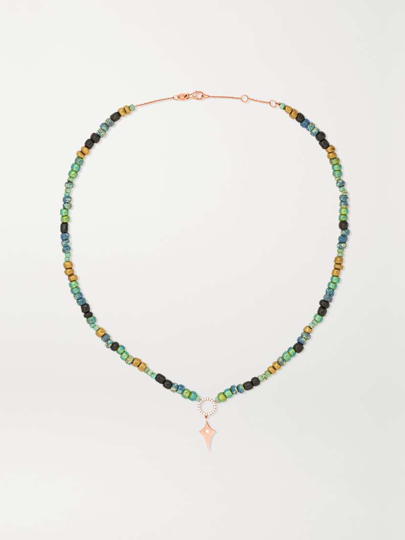 Diane Kordas 14-karat Rose Gold, Bead And Diamond Necklace
