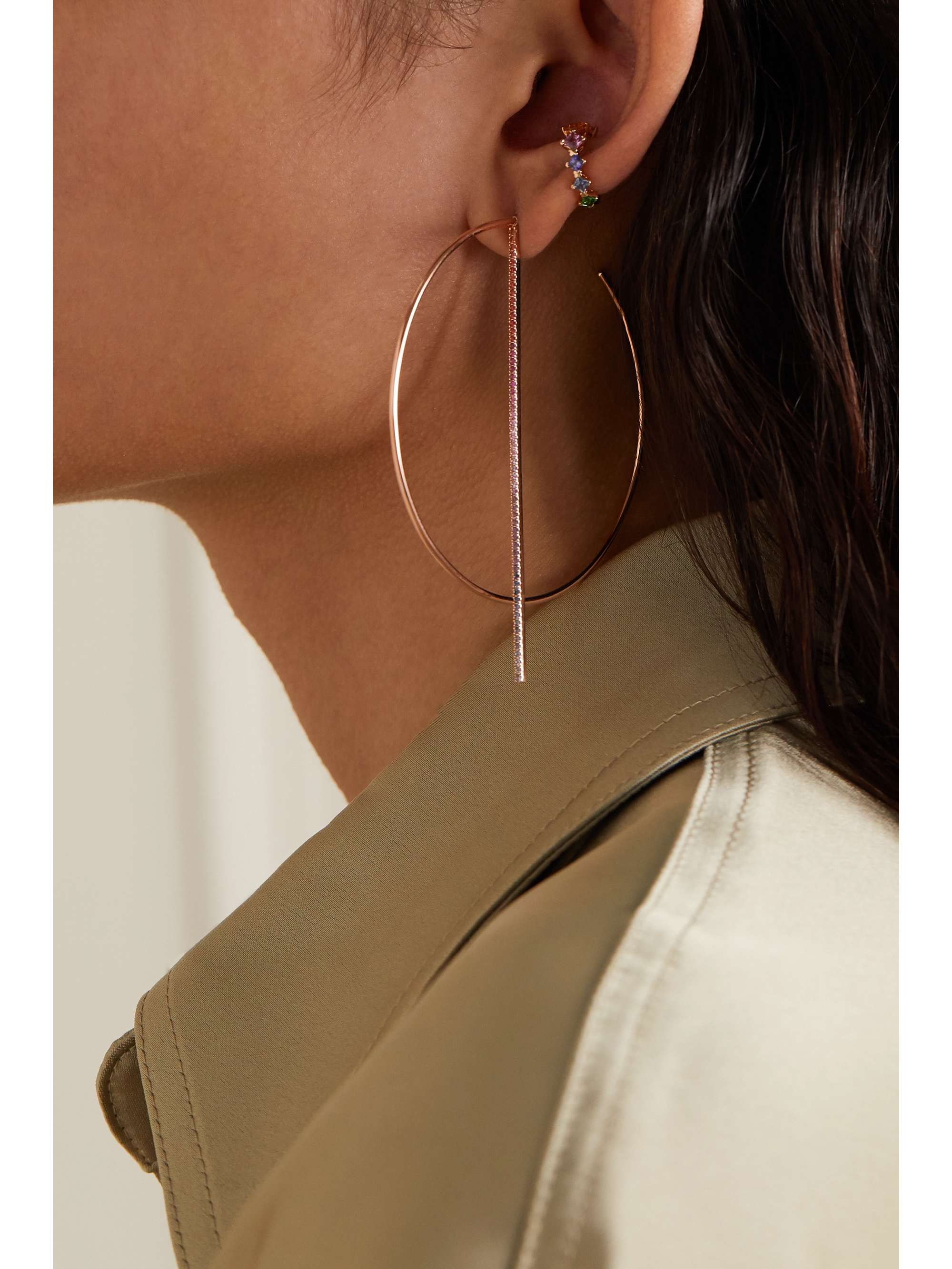 DIANE KORDAS Rainbow 18-karat rose gold, sapphire and amethyst hoop earrings