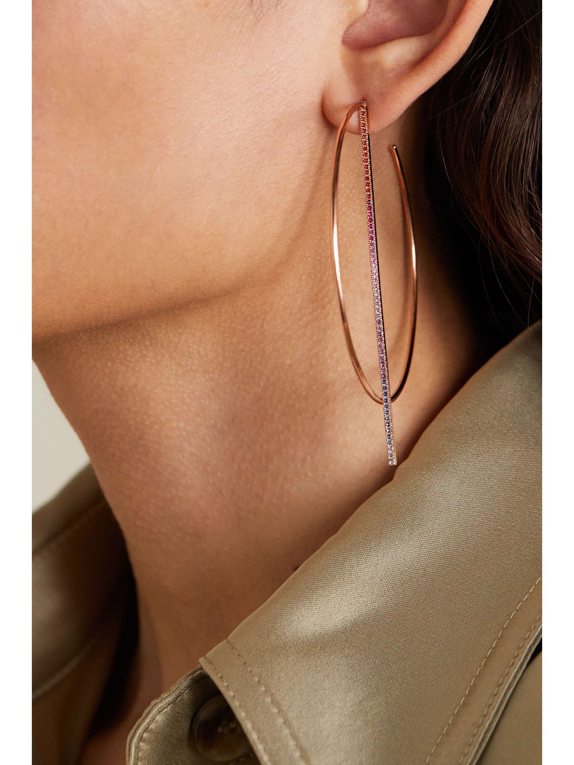 DIANE KORDAS Rainbow 18-karat rose gold, sapphire and amethyst hoop earrings