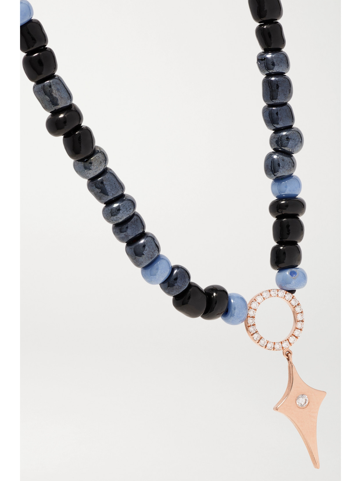 Diane Kordas 14-karat Rose Gold, Bead And Diamond Necklace In Blue