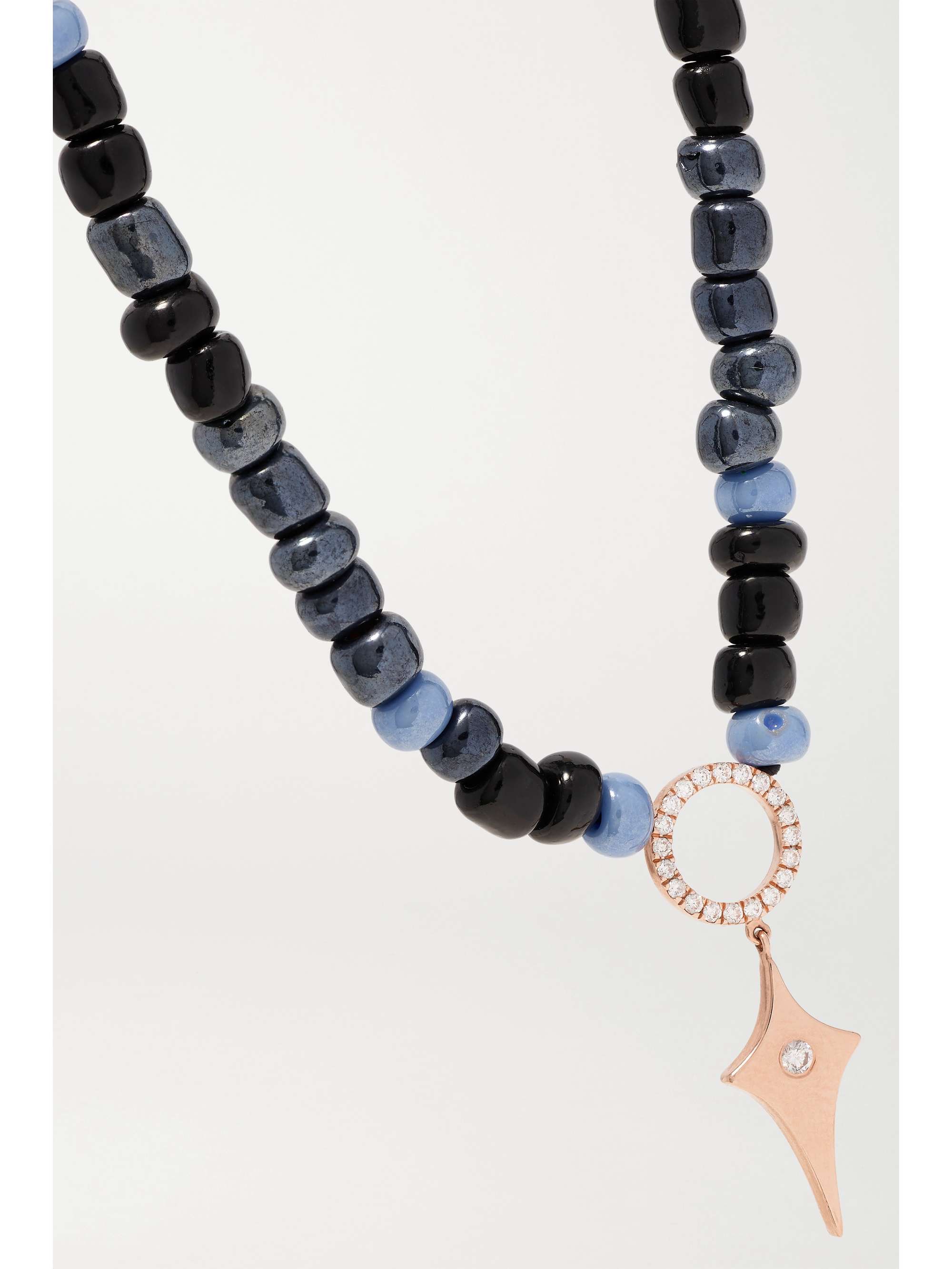 DIANE KORDAS Evil Eye 14-karat rose gold, bead and diamond necklace