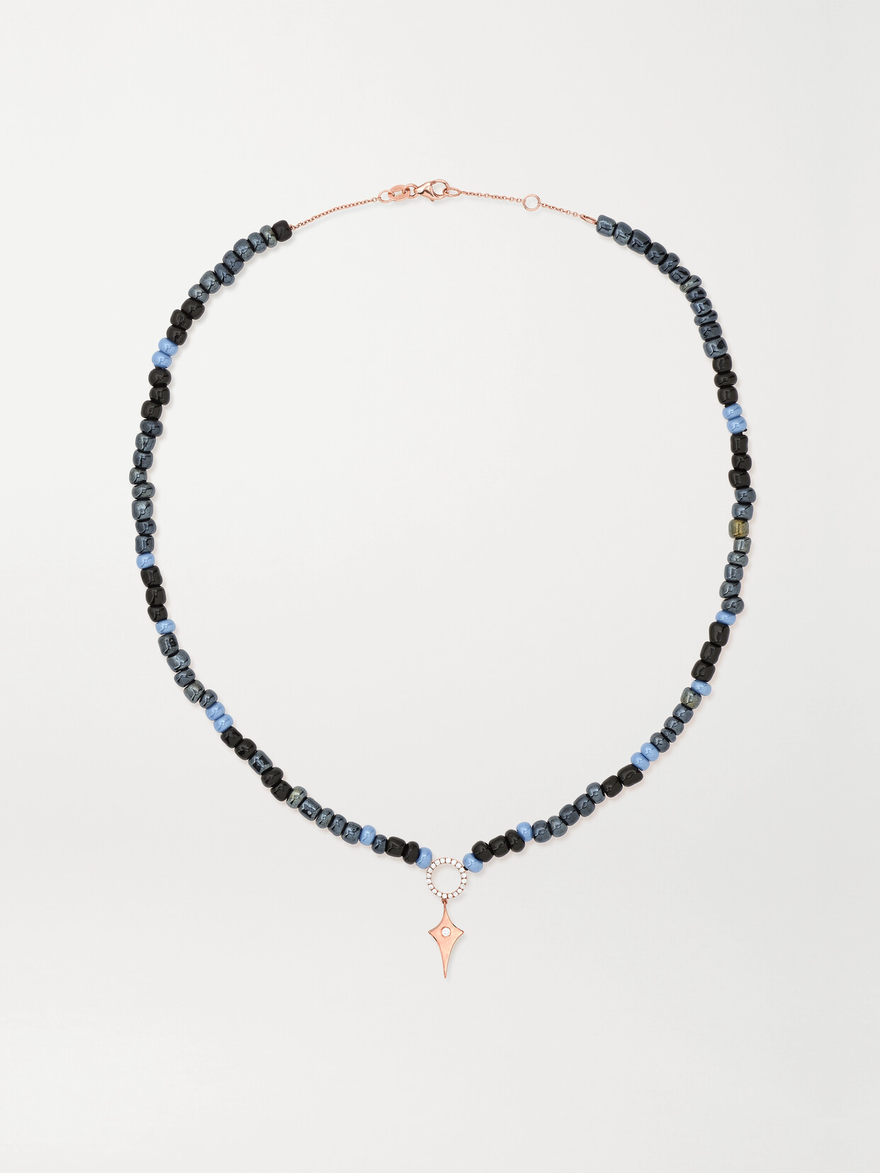 Diane Kordas 14-karat Rose Gold, Bead And Diamond Necklace In Blue