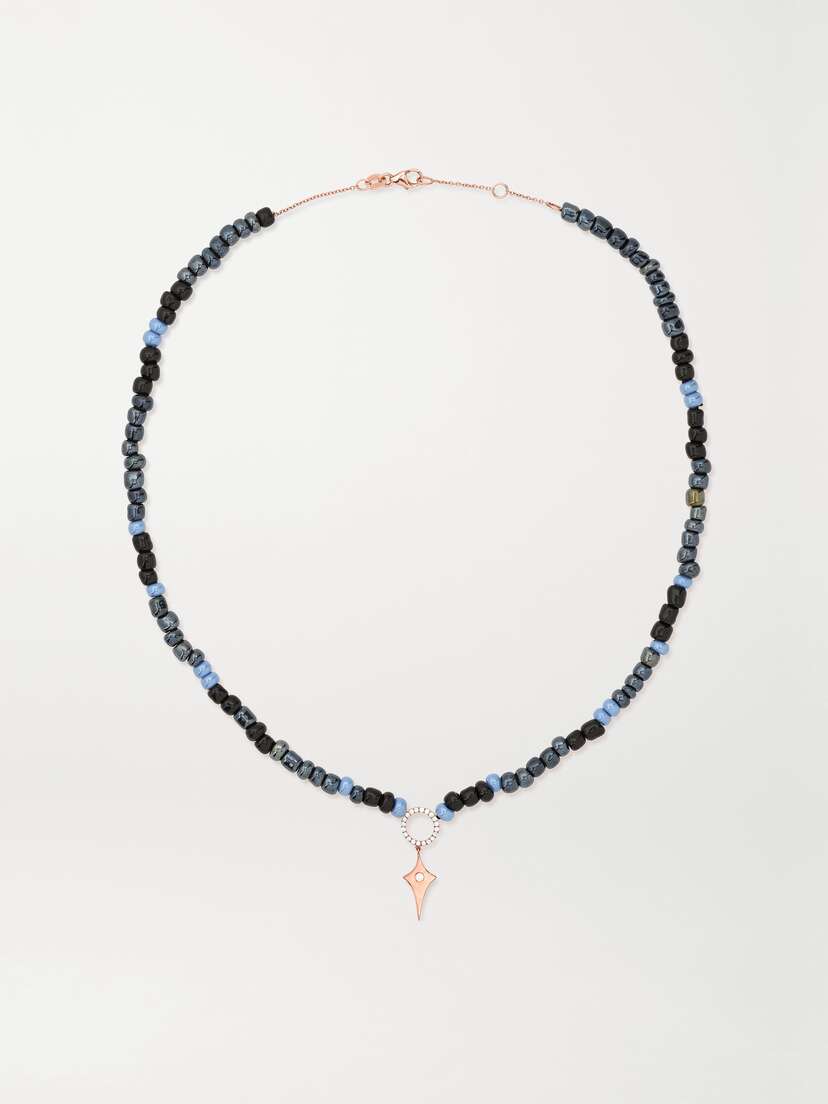 Diane Kordas 14-karat Rose Gold, Bead And Diamond Necklace