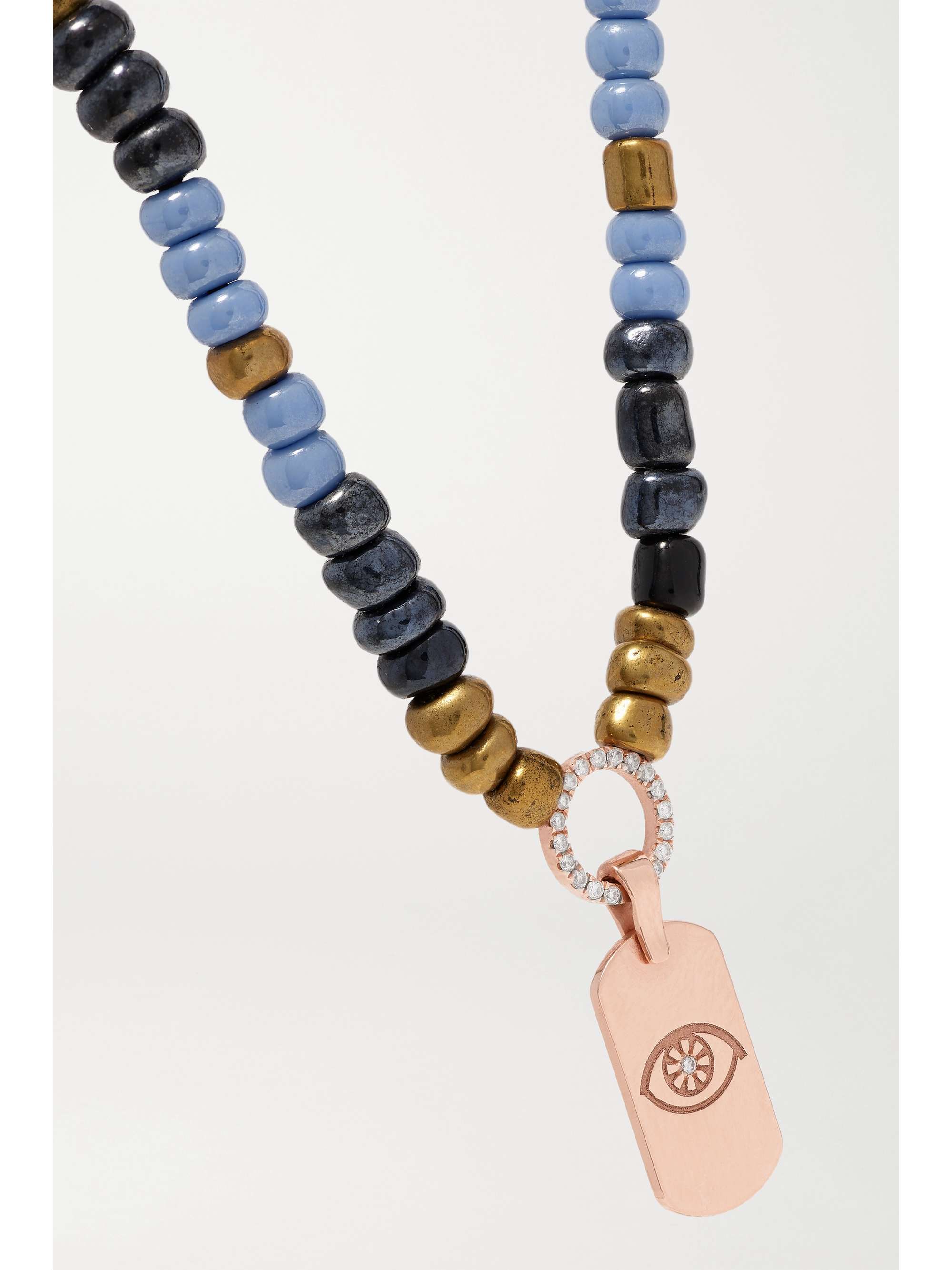 DIANE KORDAS Evil Eye 14-karat rose gold, bead and diamond necklace