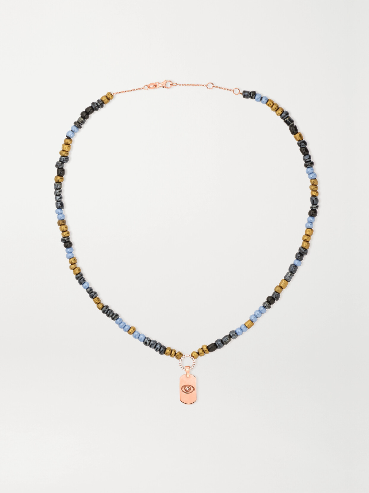 Diane Kordas Evil Eye 14-karat Rose Gold, Bead And Diamond Necklace In Blue