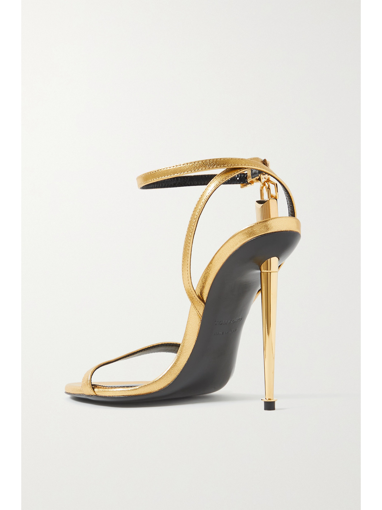 Tom Ford Padlock Metallic Leather Sandals In Gold