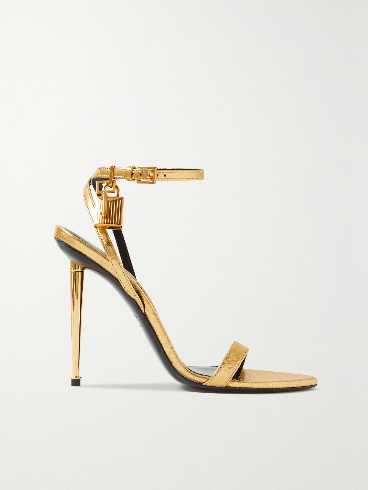 Shop Tom Ford Padlock Metallic Leather Sandals In Gold