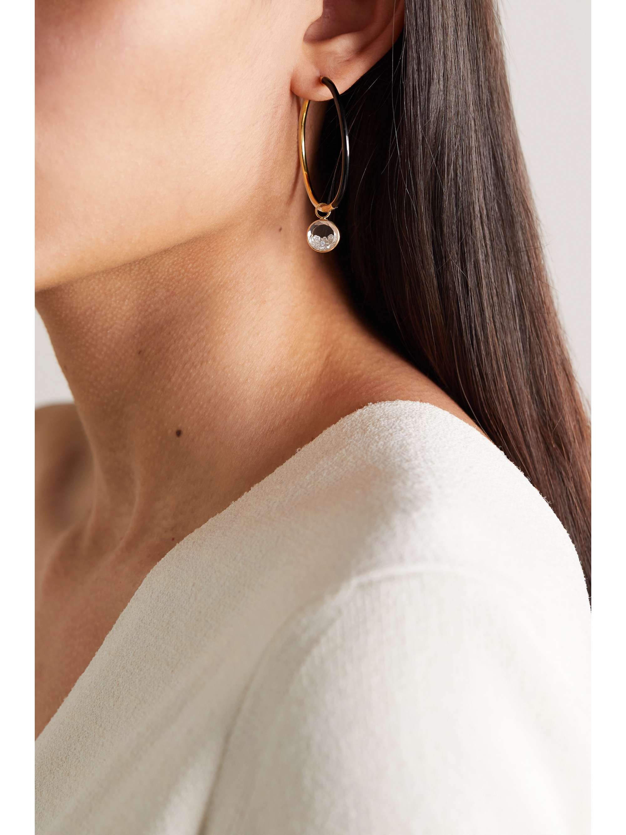 MORITZ GLIK 18-karat gold, enamel, sapphire crystal and diamond hoop earrings