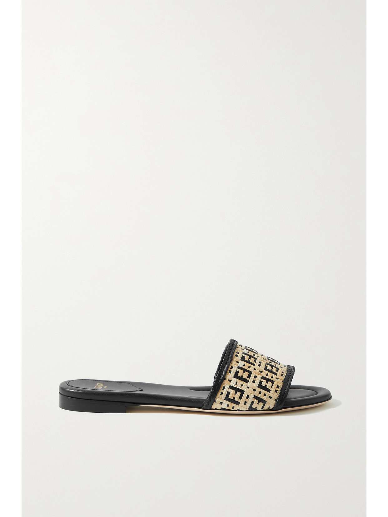 Fendi Ff Interlace Raffia Slides In Black