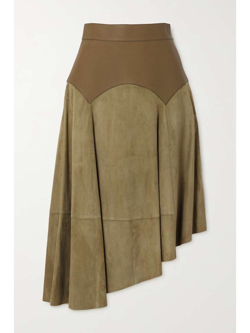 Loewe — Obi asymmetric leather and suede skirt