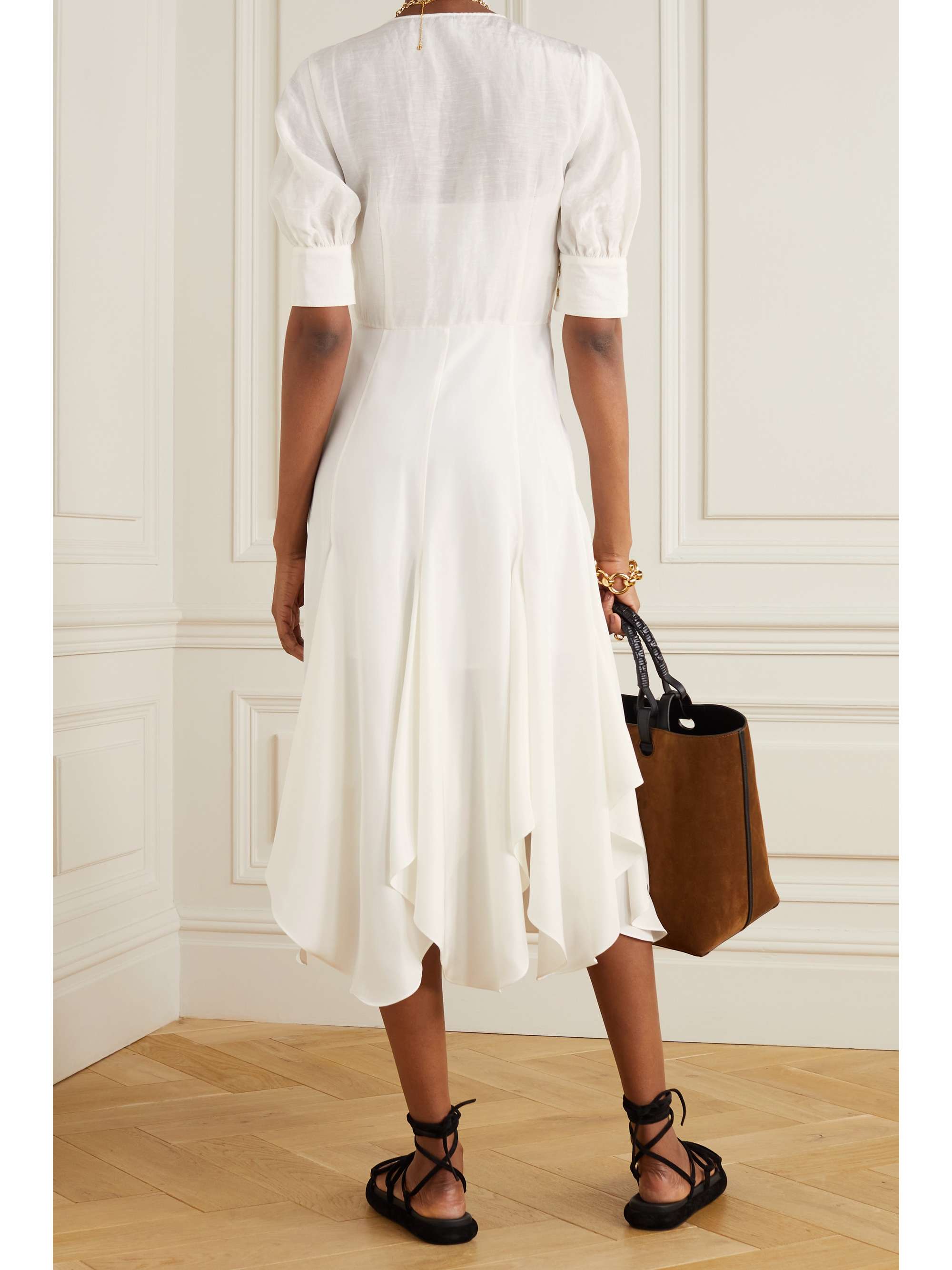 LOEWE Asymmetric silk and voile midi dress