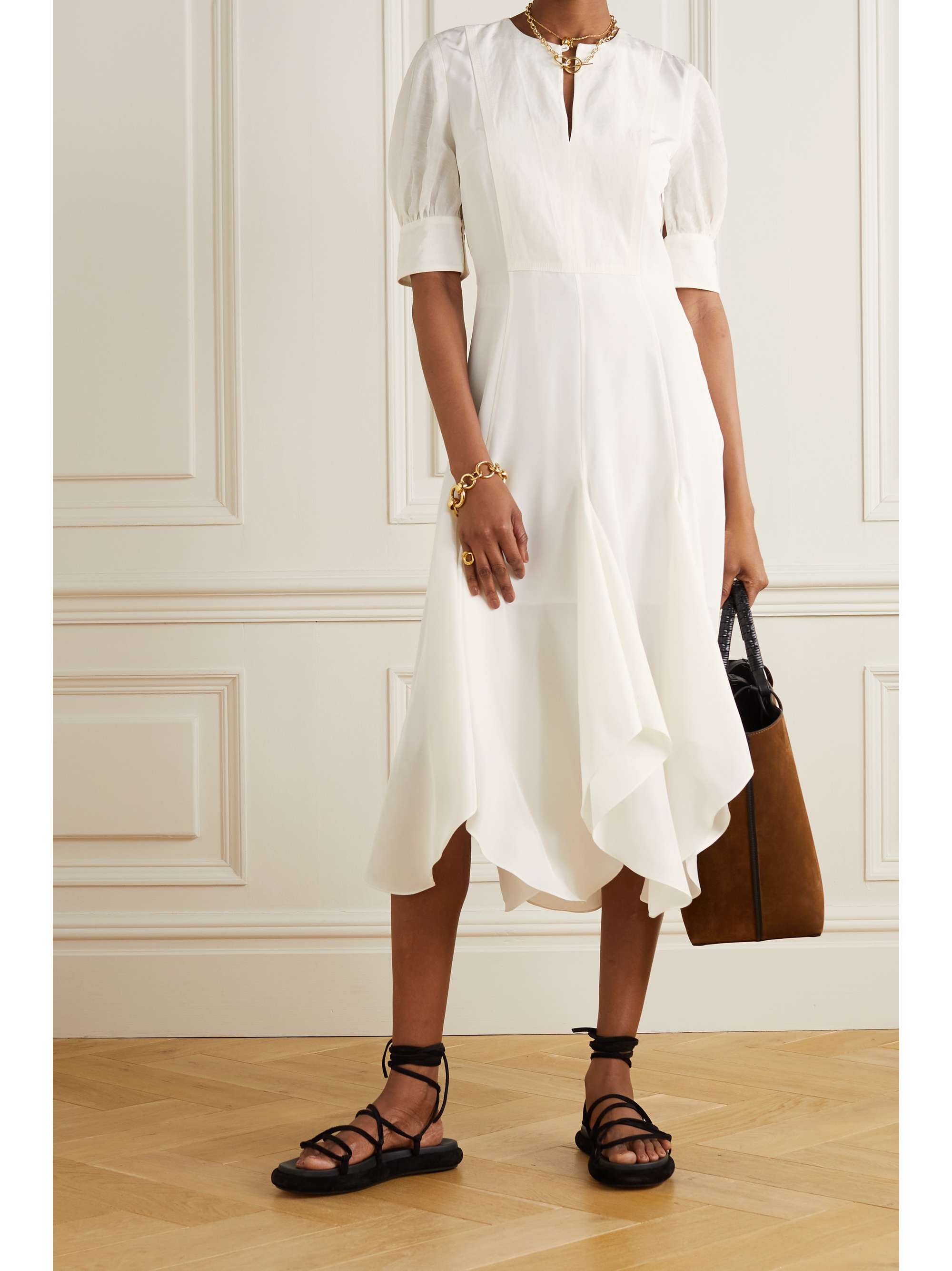 LOEWE Asymmetric silk and voile midi dress