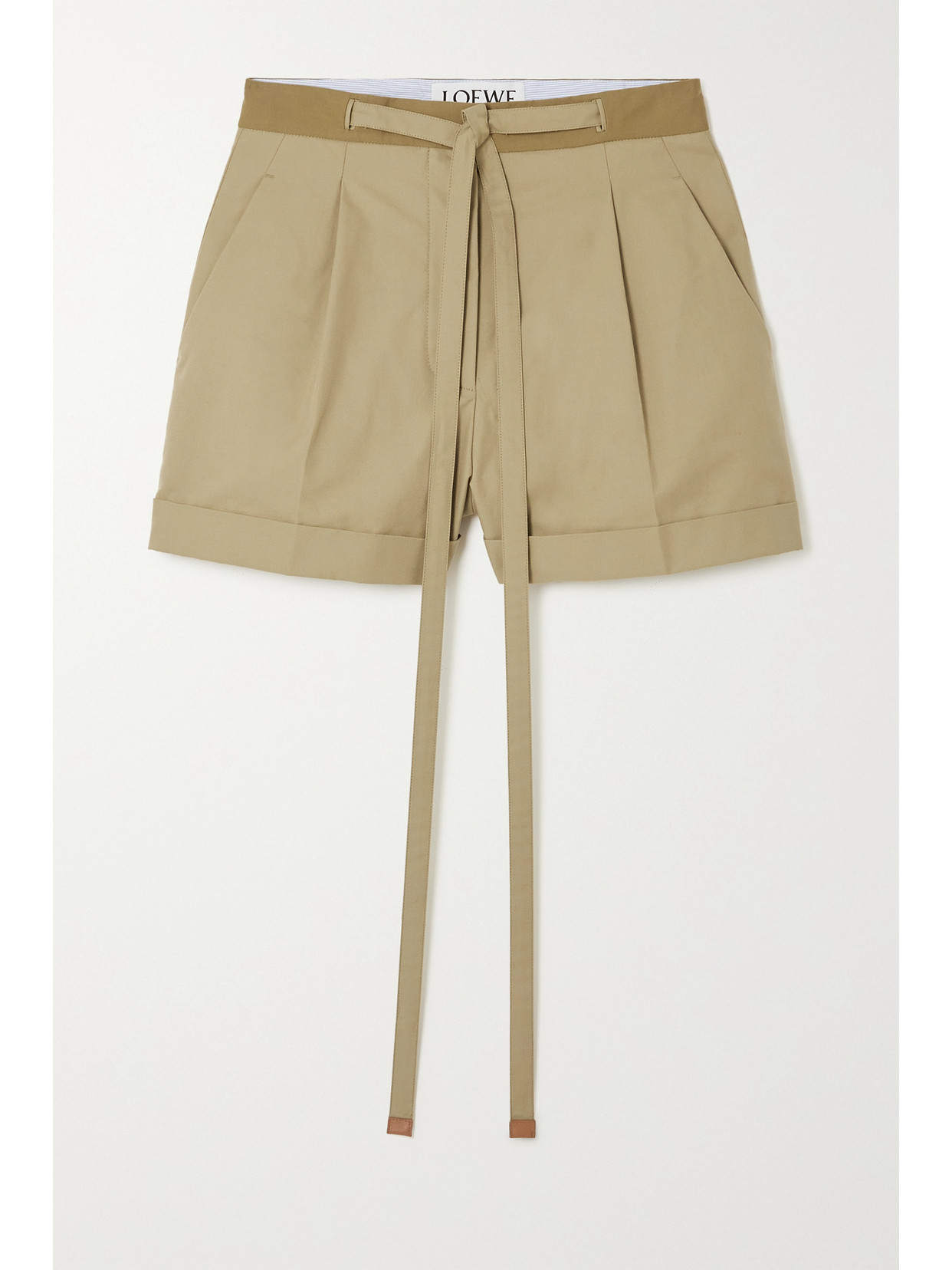 LOEWE LEATHER-TRIMMED COTTON-TWILL SHORTS