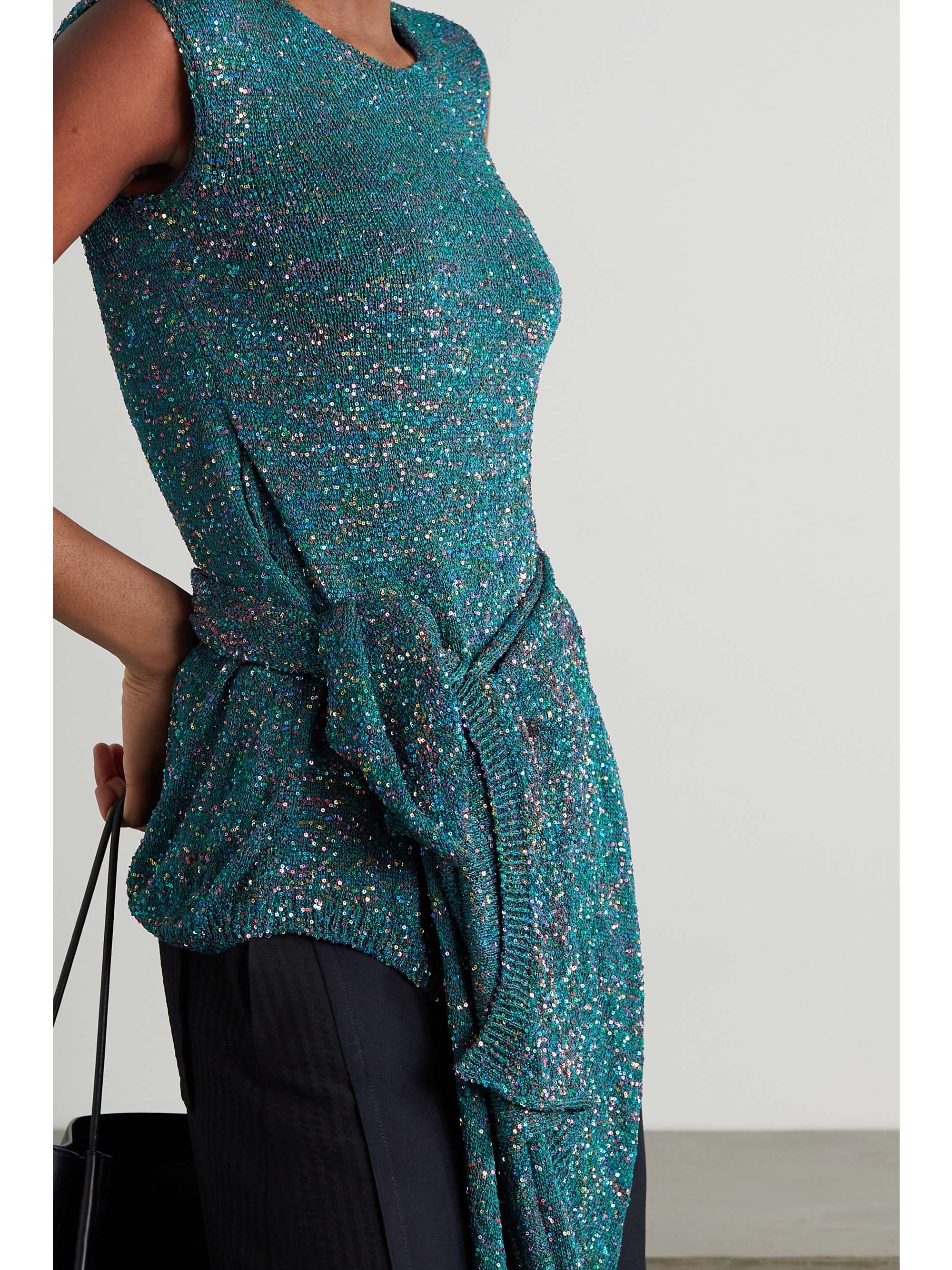 LOEWE Asymmetric knotted sequined knitted top