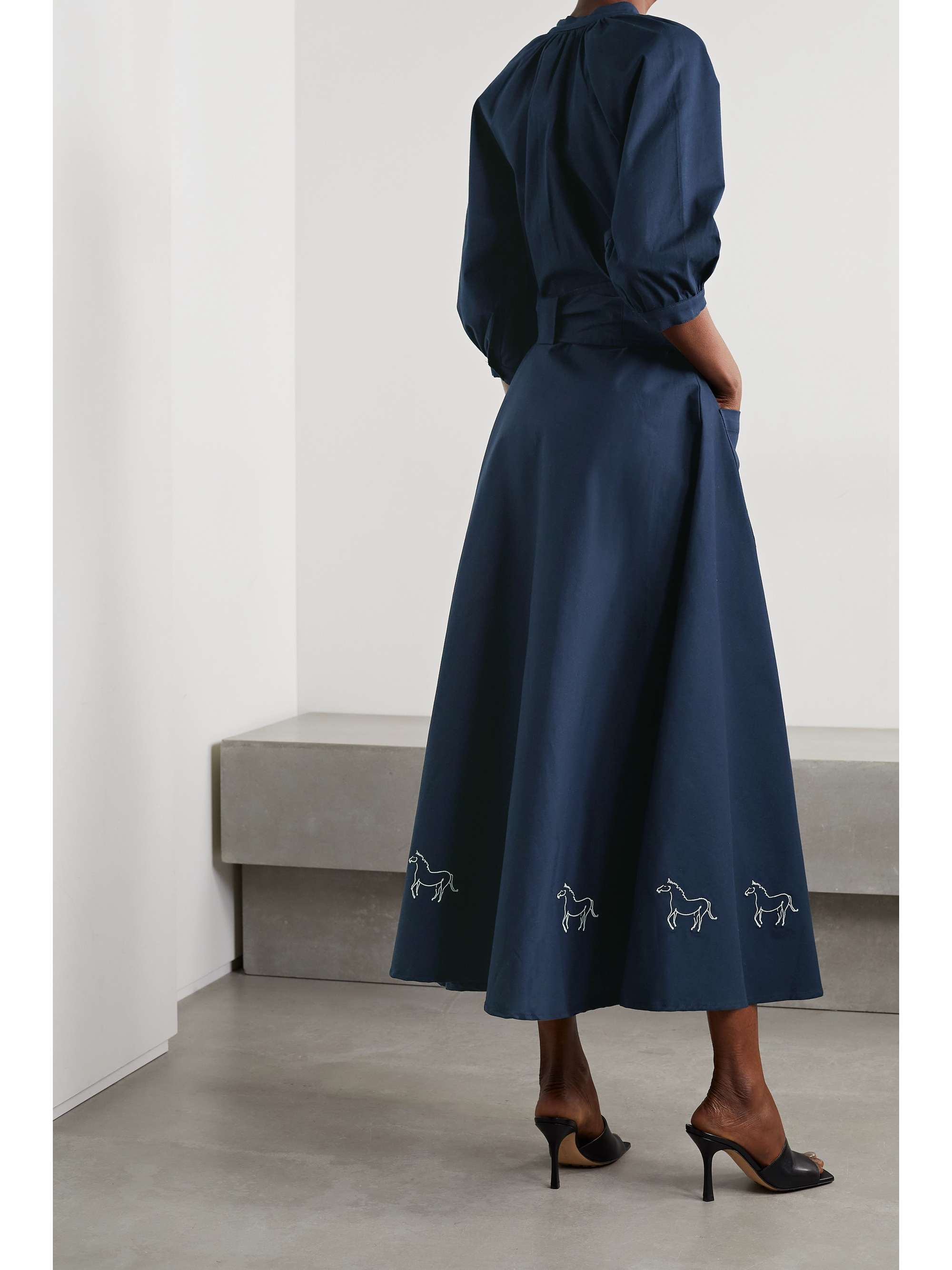 ÀCHEVAL PAMPA Argentina belted embroidered linen maxi shirt dress