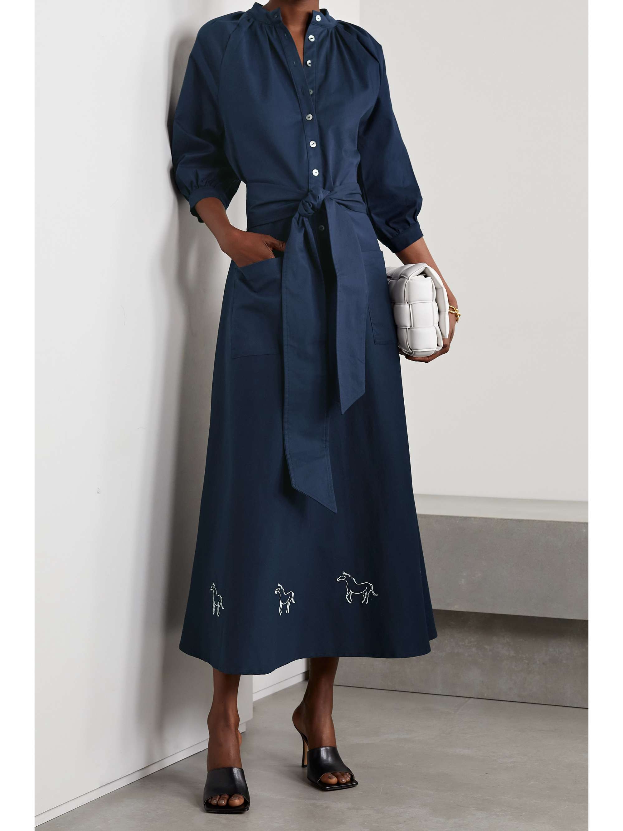 ÀCHEVAL PAMPA Argentina belted embroidered linen maxi shirt dress