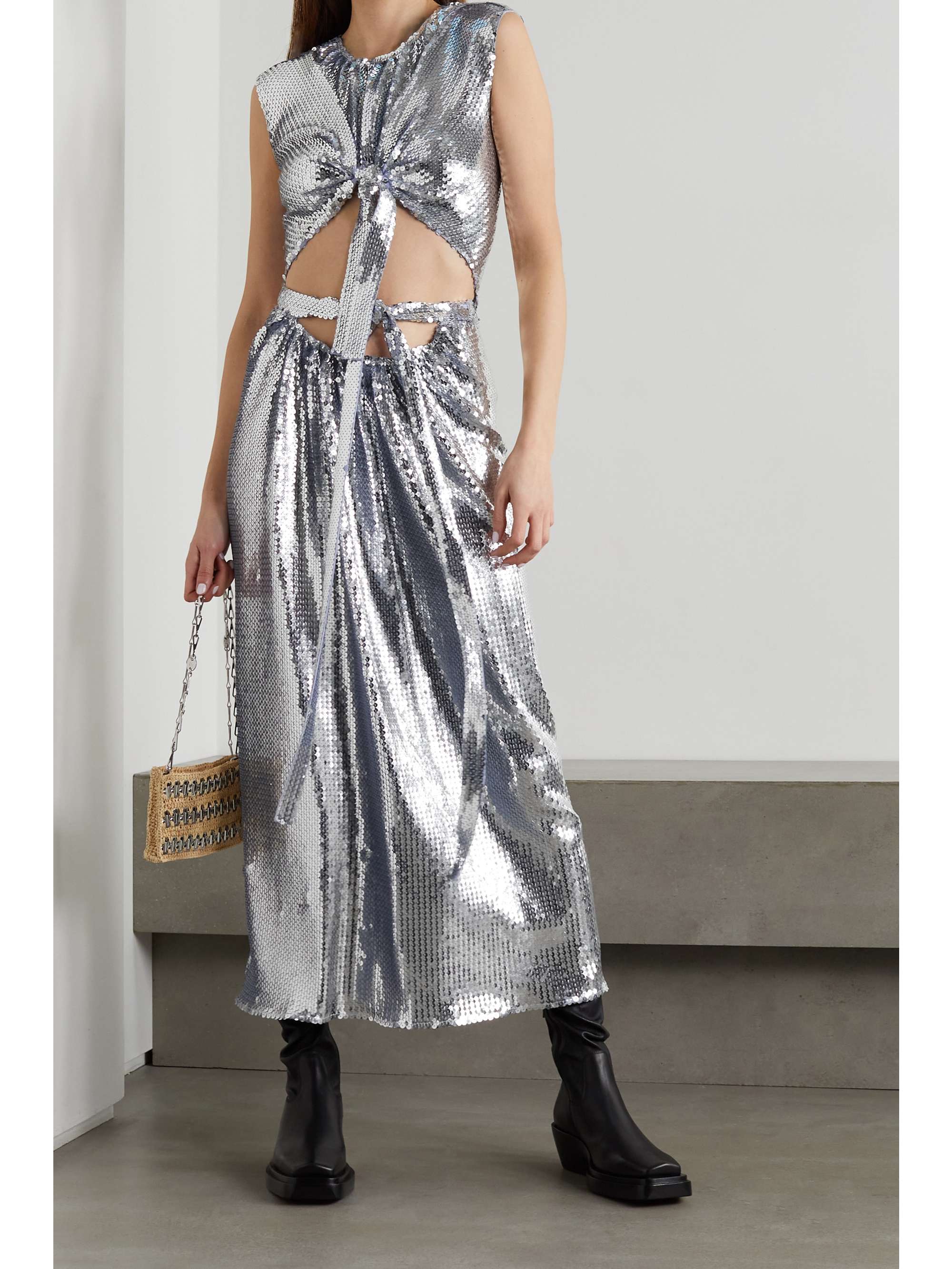 silver skirt midi