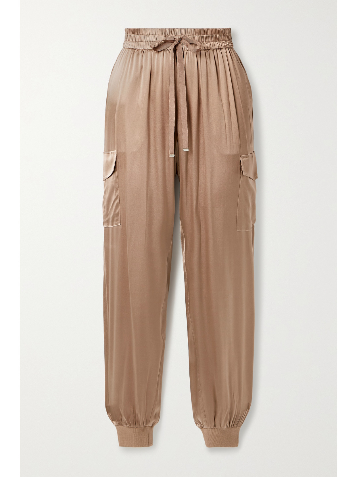 Cami Nyc Alex Cropped Silk-blend Charmeuse Tapered Pants In Mushroom