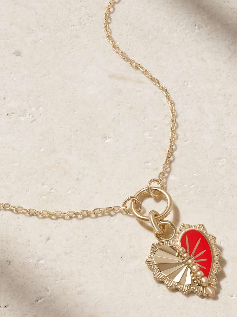 Foundrae Mini Heart Love Token 18-karat Gold And Enamel Necklace