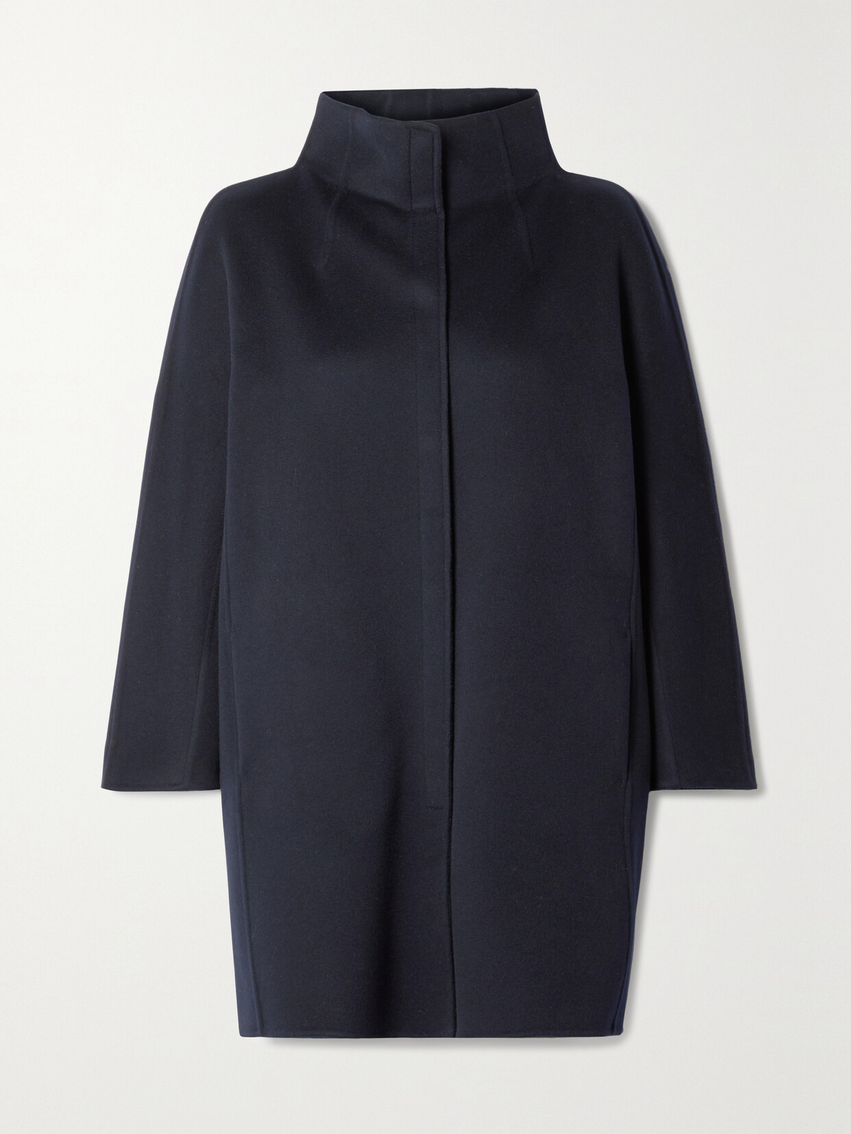 Shop Loro Piana Roaden Leather-trimmed Cashmere Coat In Midnight Blue