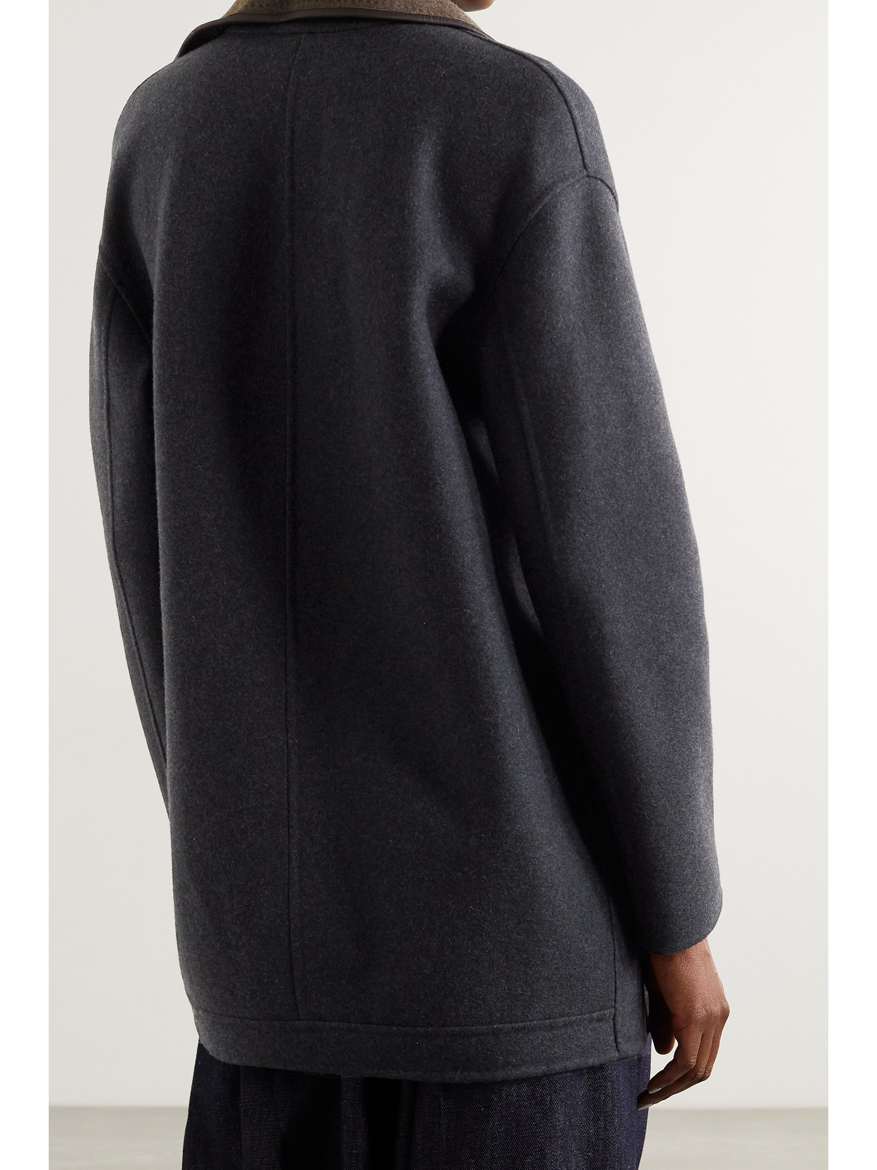 Loro Piana Jimi Reversible Belted Leather-trimmed Cashmere-blend Jacket In Charcoal