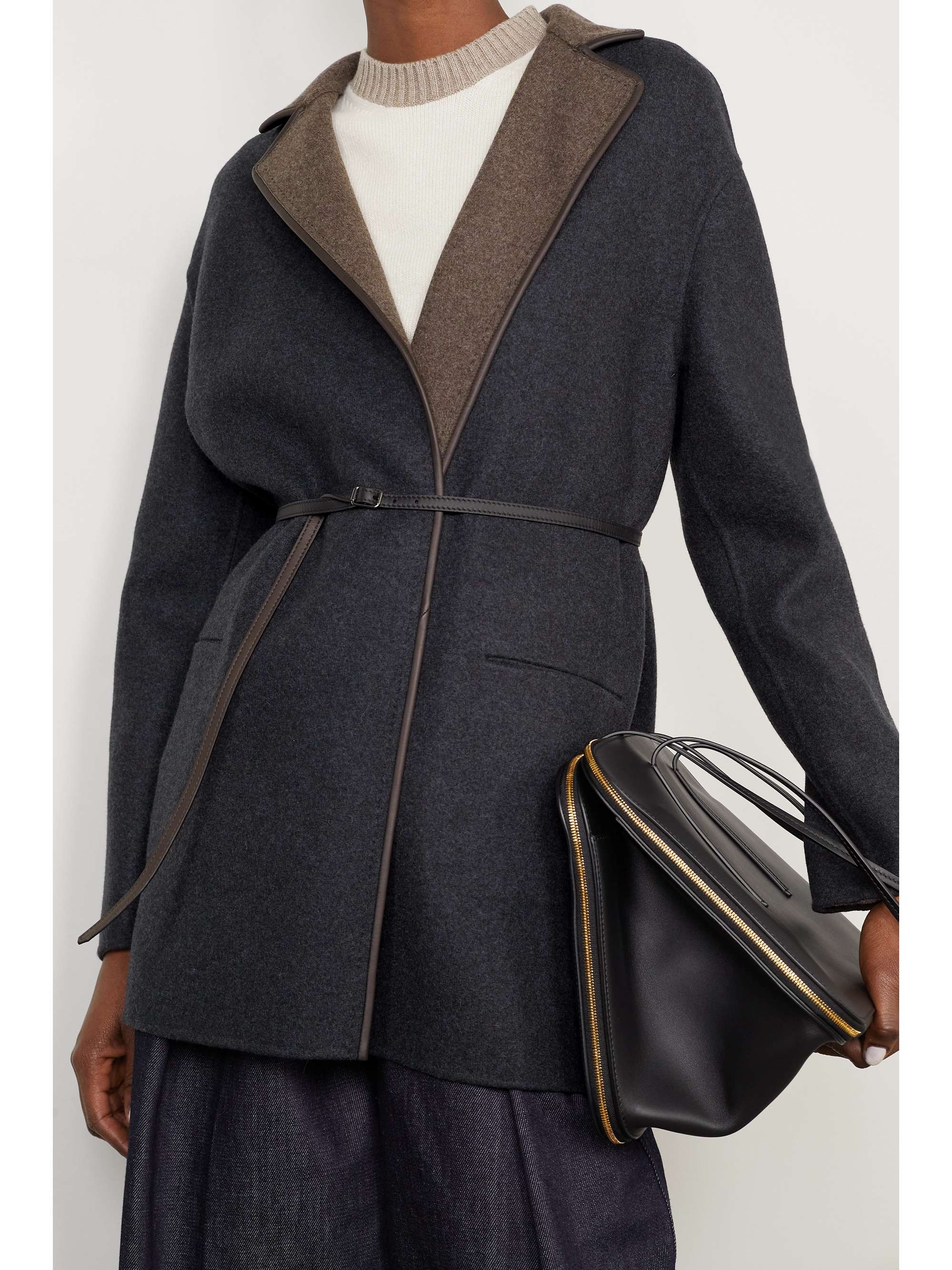 LORO PIANA Jimi reversible belted leather-trimmed cashmere-blend jacket