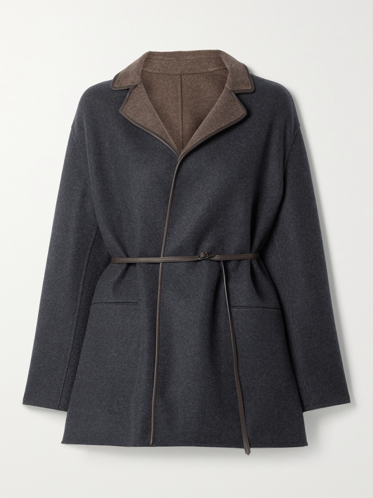 Loro Piana - Jimi Reversible Belted Leather-trimmed Cashmere-blend Jacket - Charcoal