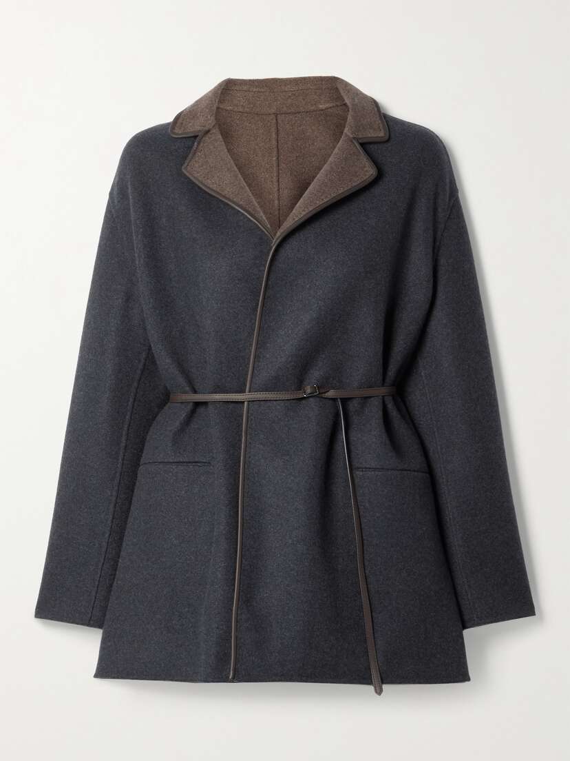 Loro Piana Jimi Reversible Belted Leather-trimmed Cashmere-blend Jacket