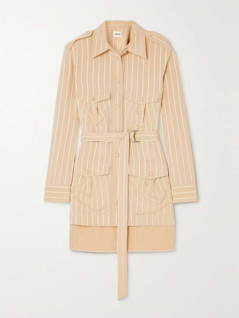 Khaite Lia Belted Striped Jacquard Shirt