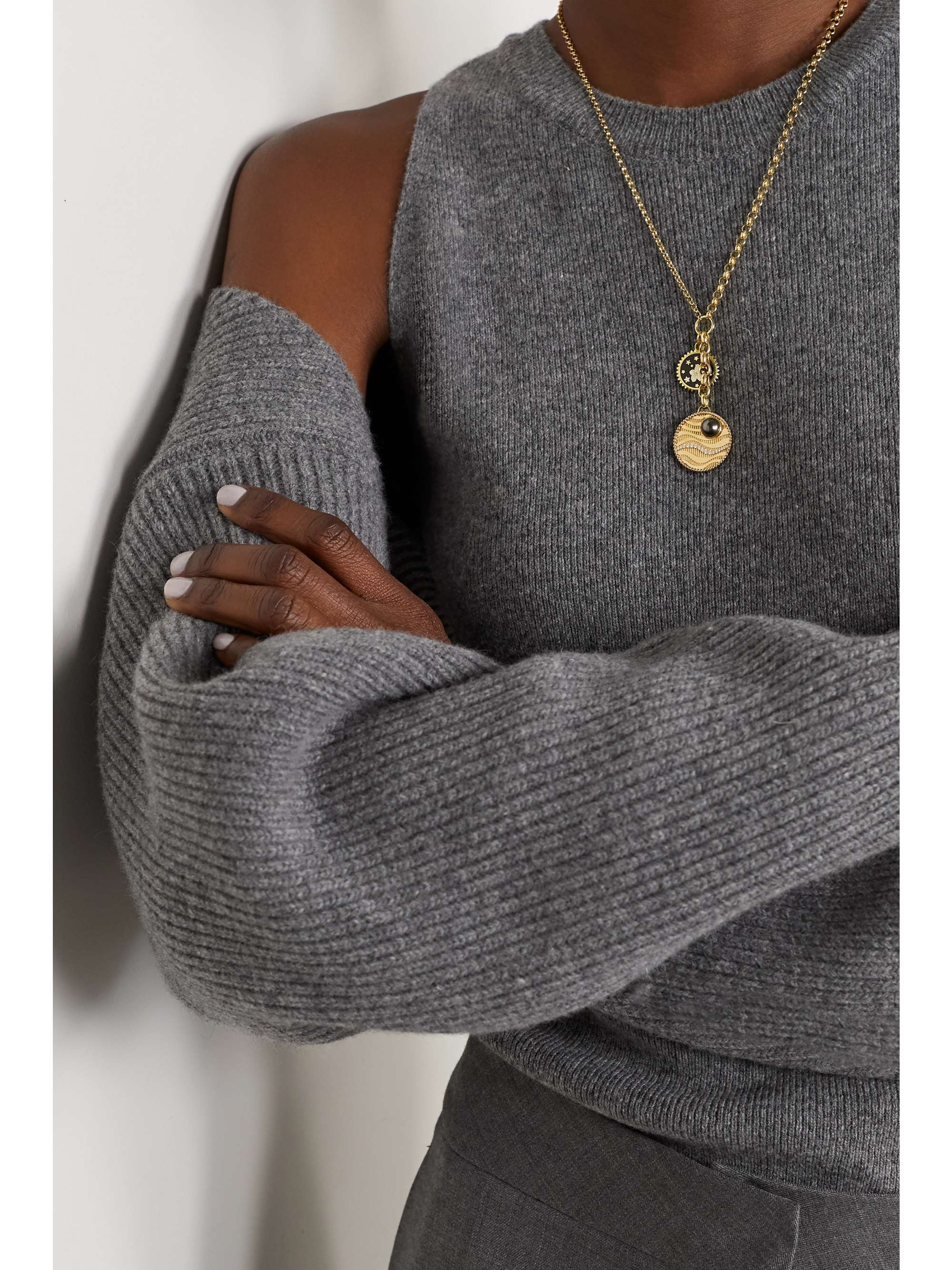 FOUNDRAE Sana Resilience 18-karat gold, enamel, pearl and diamond necklace