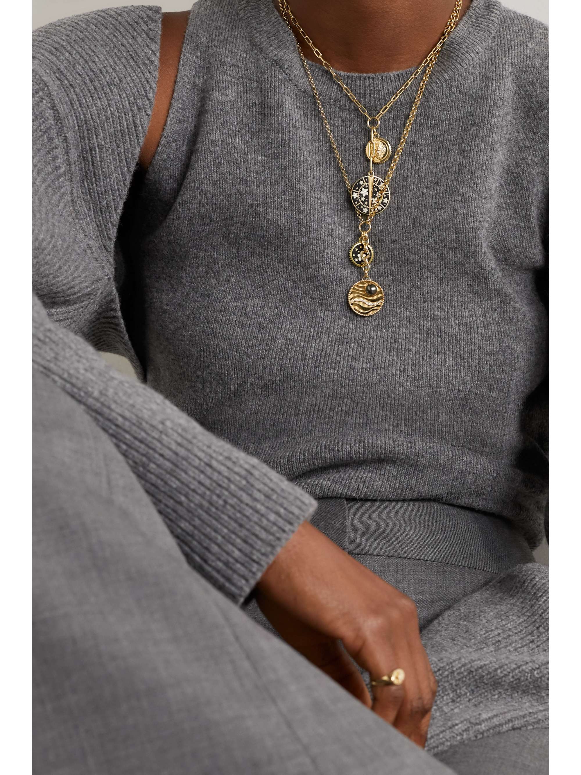 FOUNDRAE Sana Resilience 18-karat gold, enamel, pearl and diamond necklace