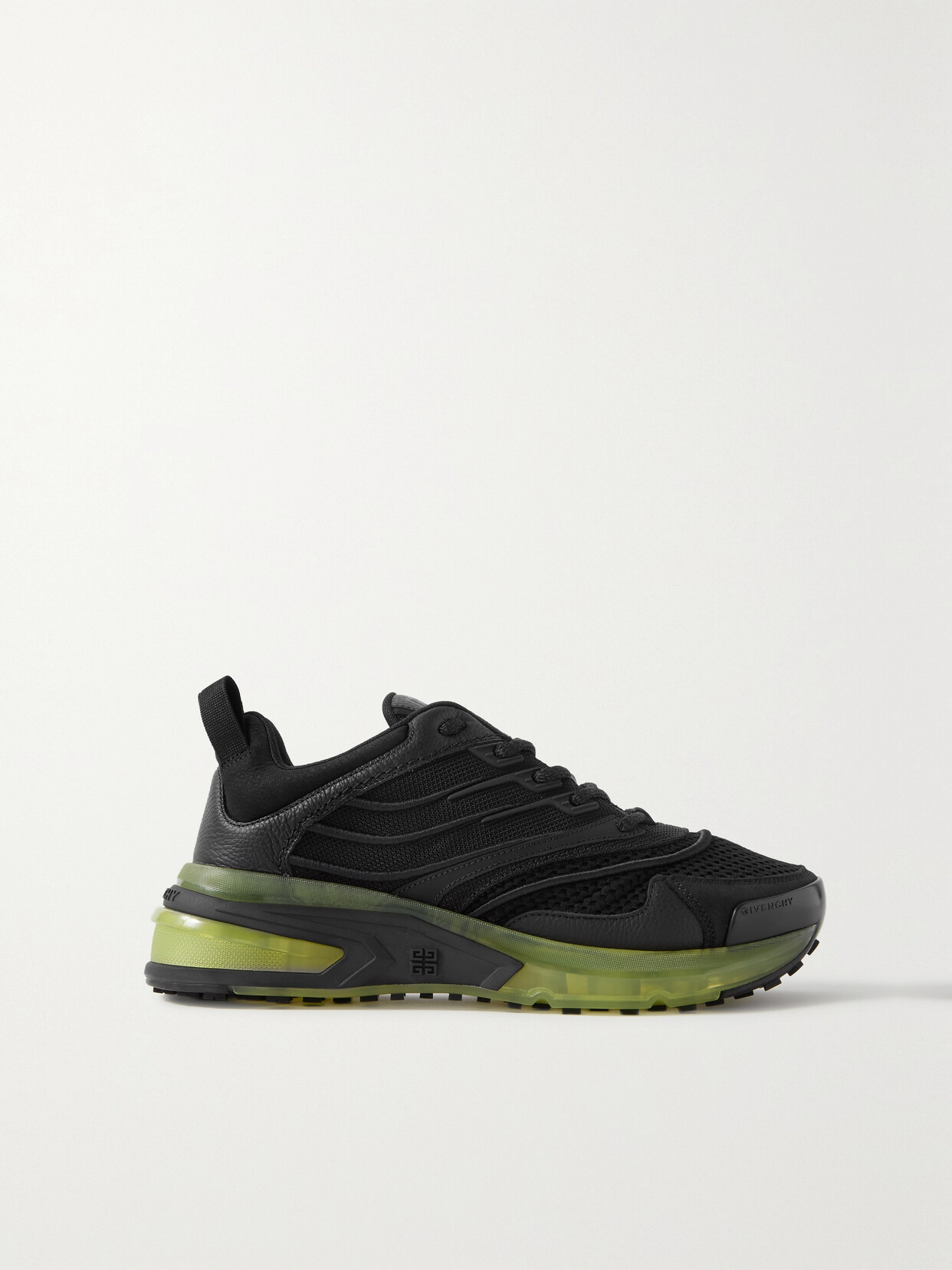 Givenchy Giv 1 Mixed Leather Transparent-sole Runner Sneakers In Black