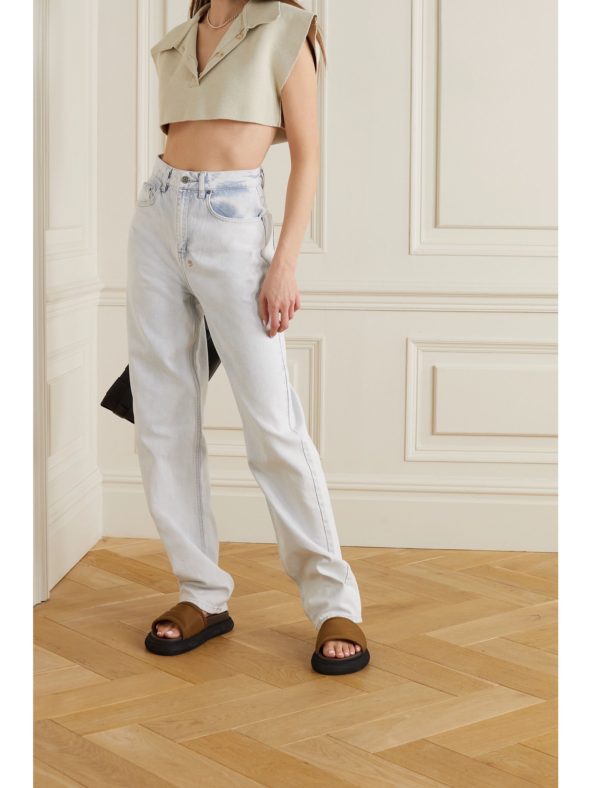 High rise straight leg jeans white Clearance