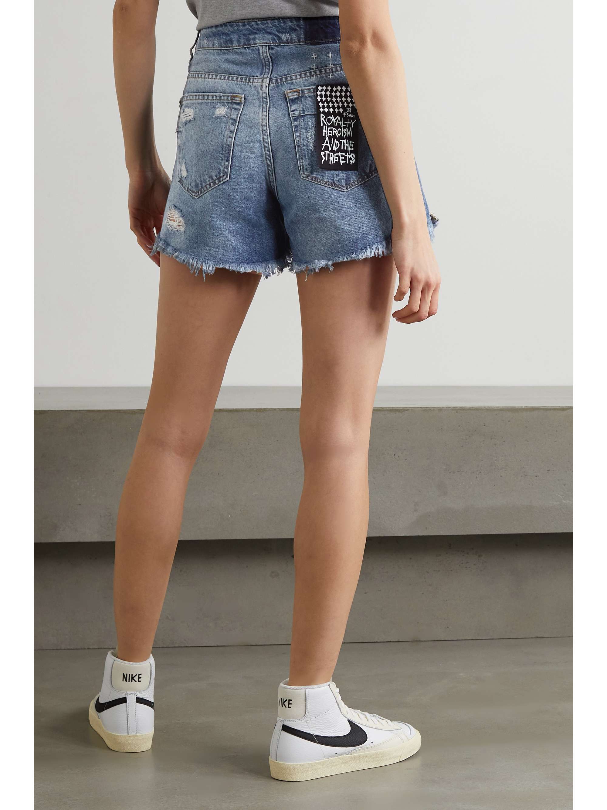 Blue Distressed denim shorts | KSUBI 