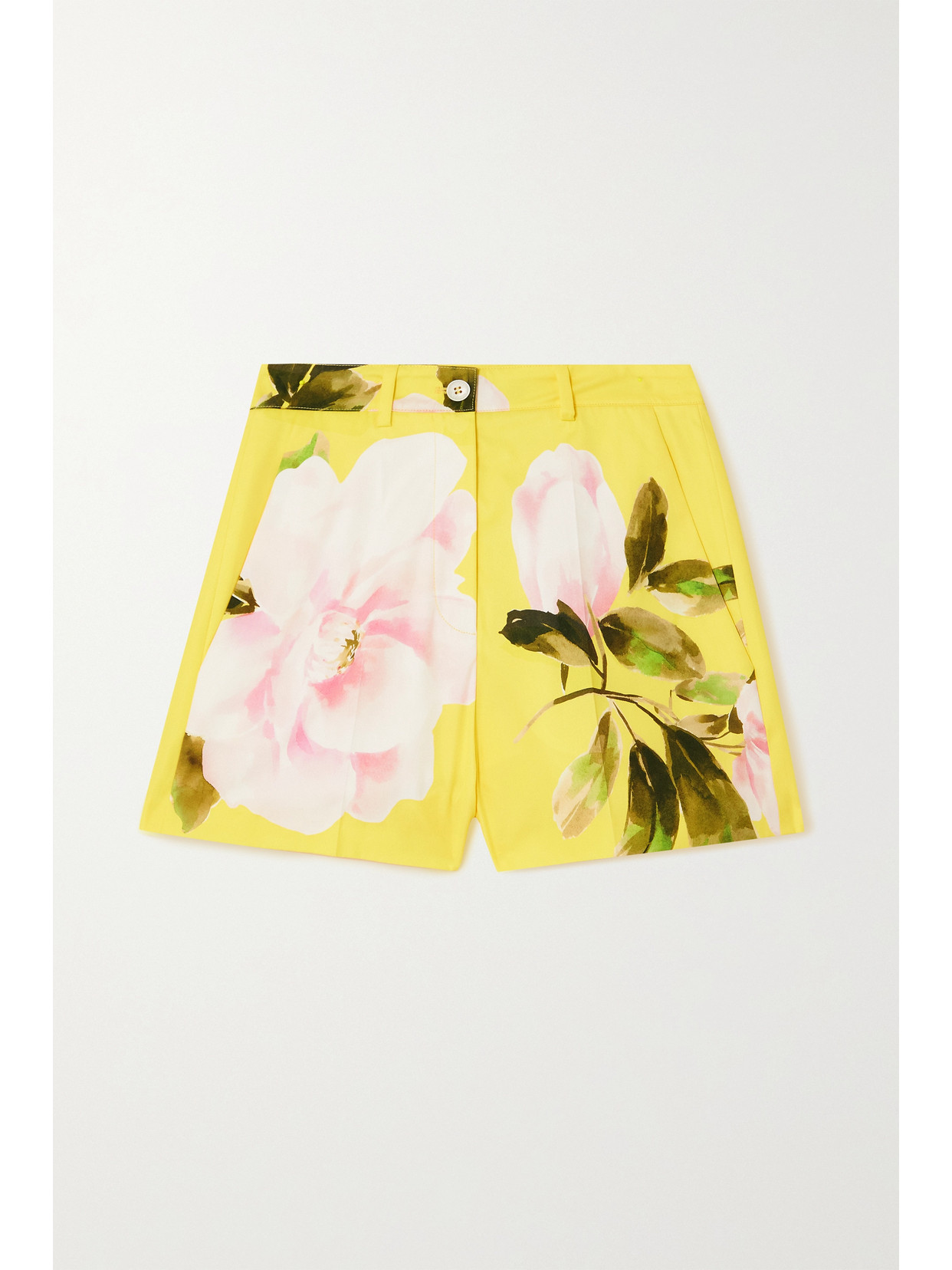 Valentino Floral-print Cotton And Silk-blend Shorts In Yellow