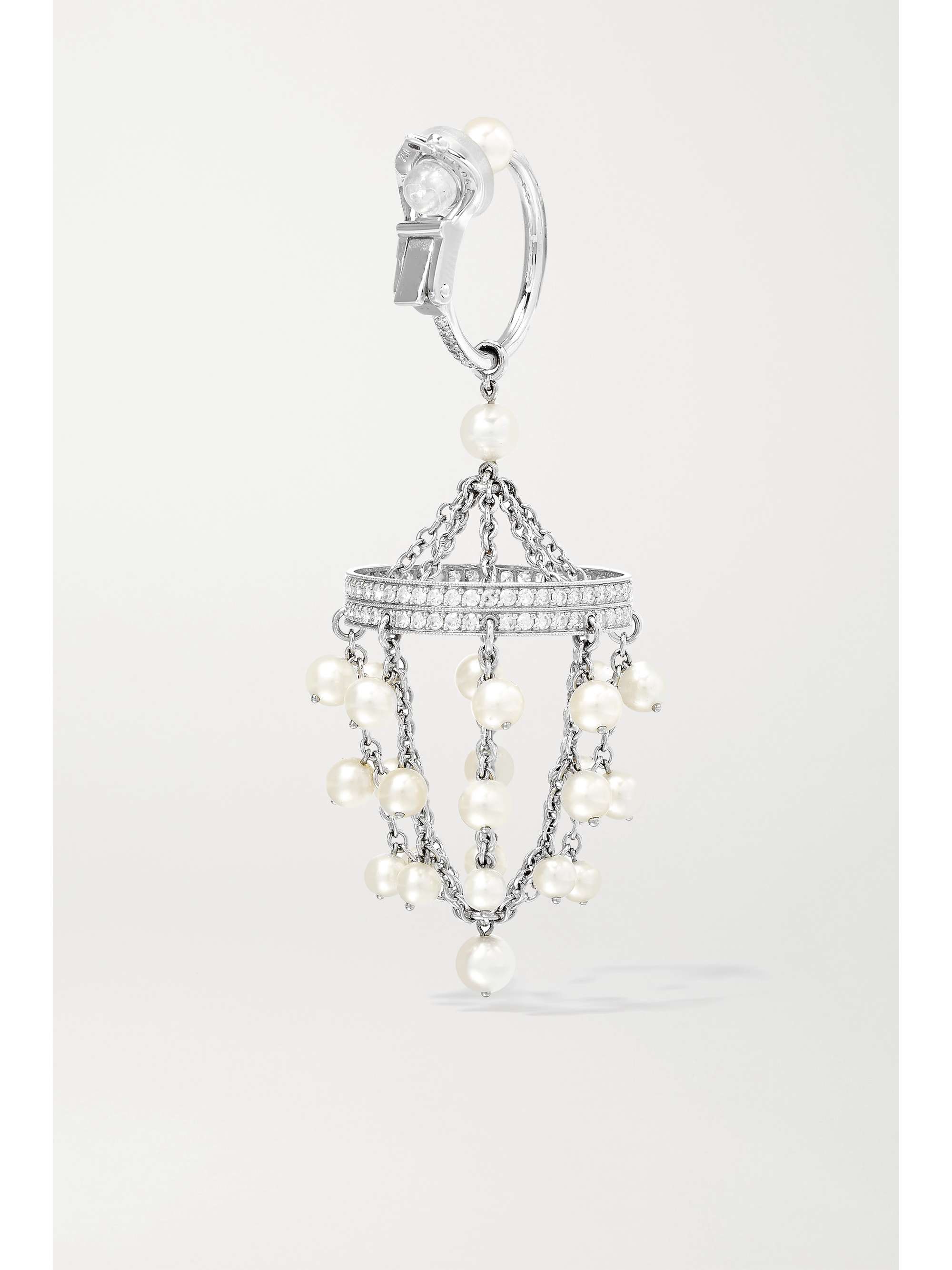 NADIA MORGENTHALER + NET SUSTAIN rhodium-plated 18-karat recycled white gold pearl and diamond clip earrings