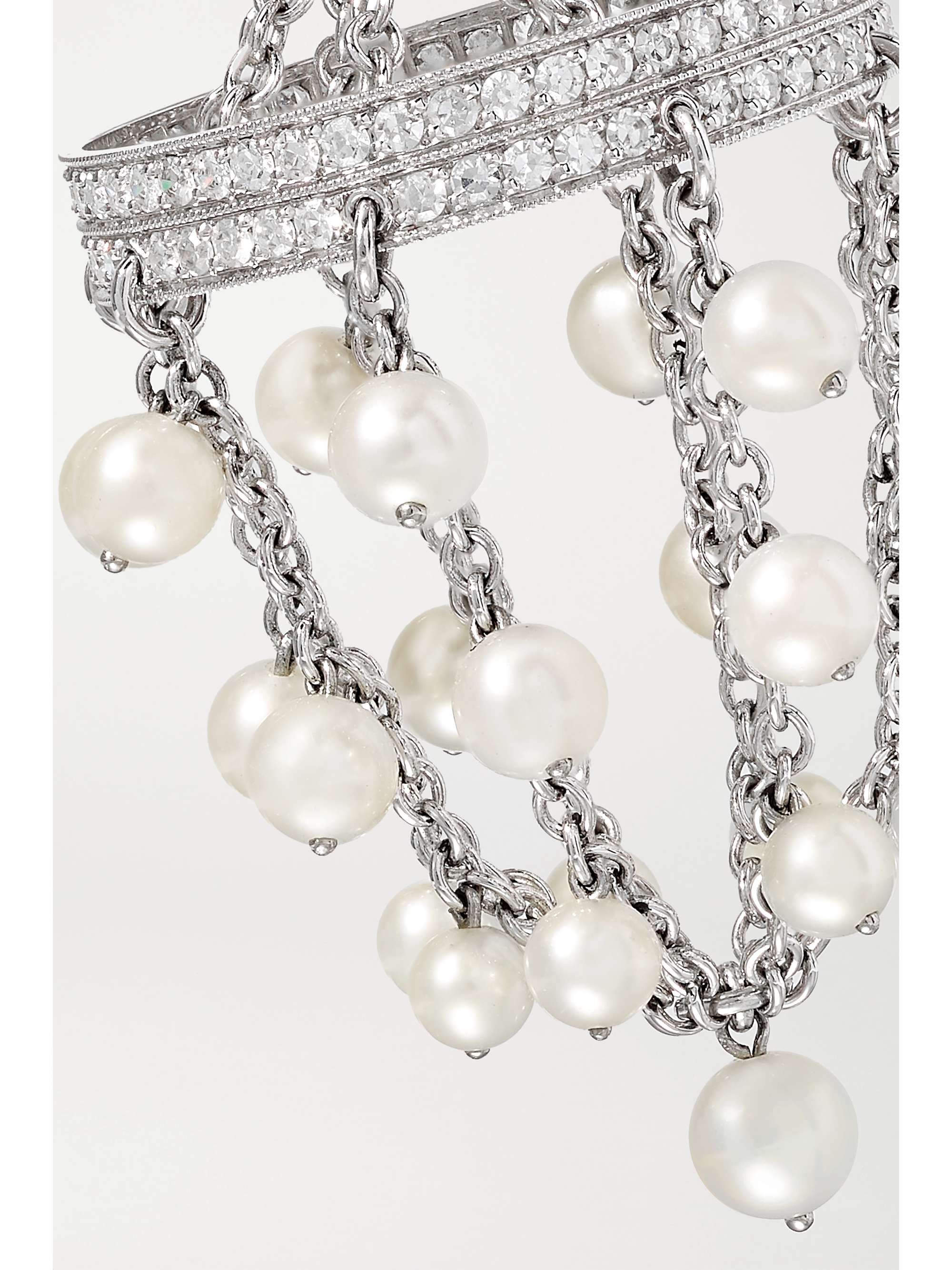 NADIA MORGENTHALER + NET SUSTAIN rhodium-plated 18-karat recycled white gold pearl and diamond clip earrings