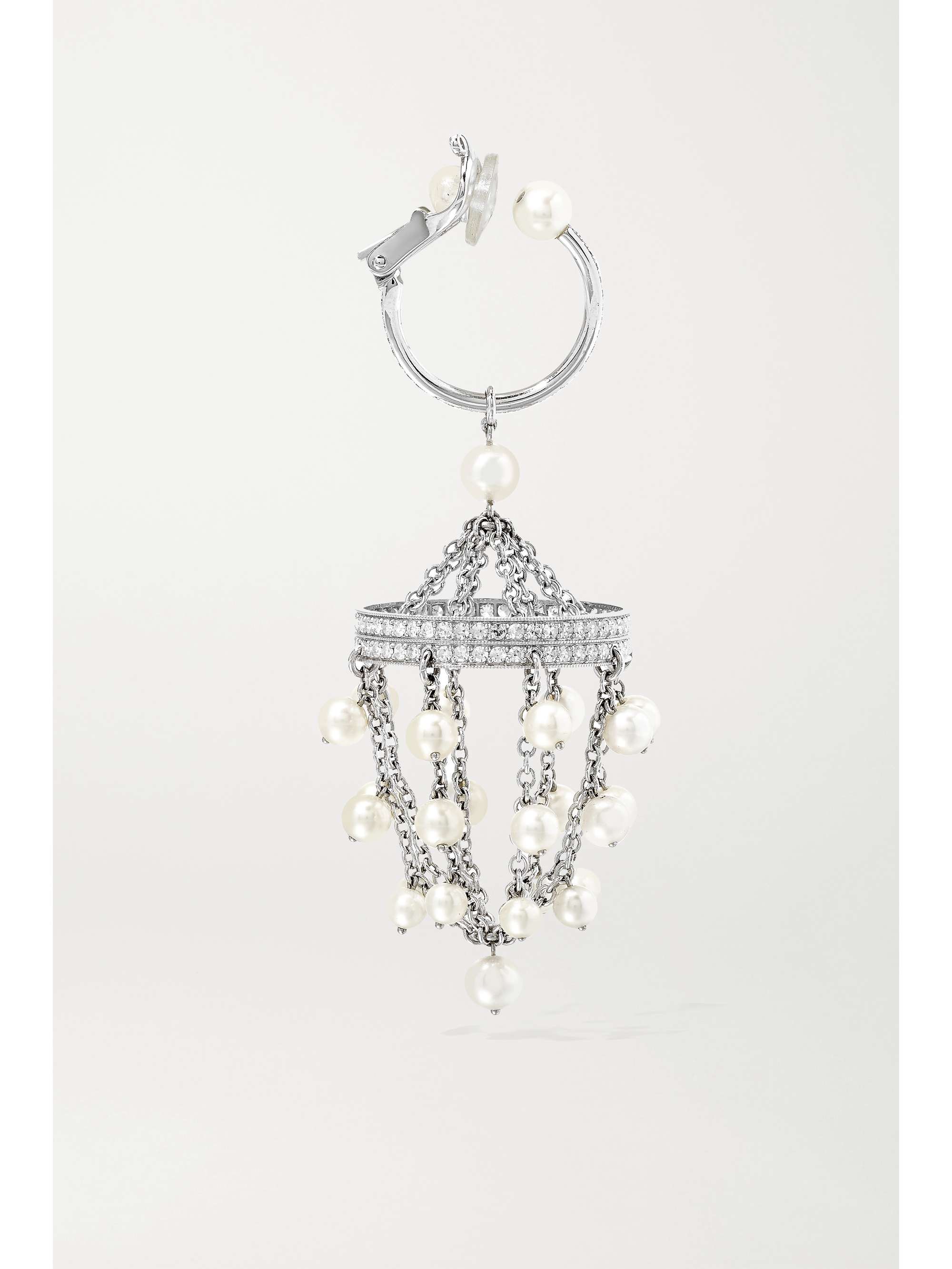 NADIA MORGENTHALER + NET SUSTAIN rhodium-plated 18-karat recycled white gold pearl and diamond clip earrings