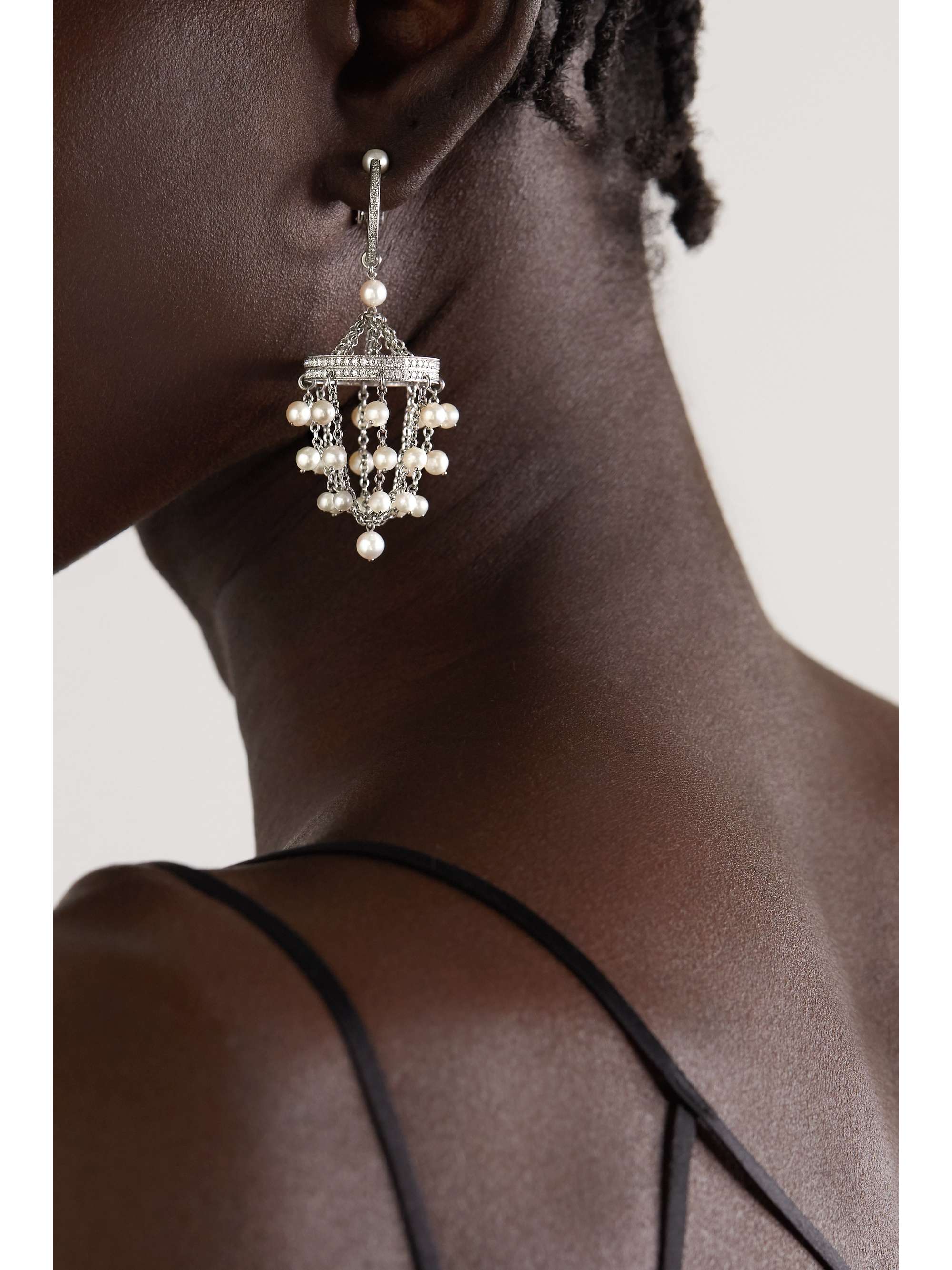 NADIA MORGENTHALER + NET SUSTAIN rhodium-plated 18-karat recycled white gold pearl and diamond clip earrings
