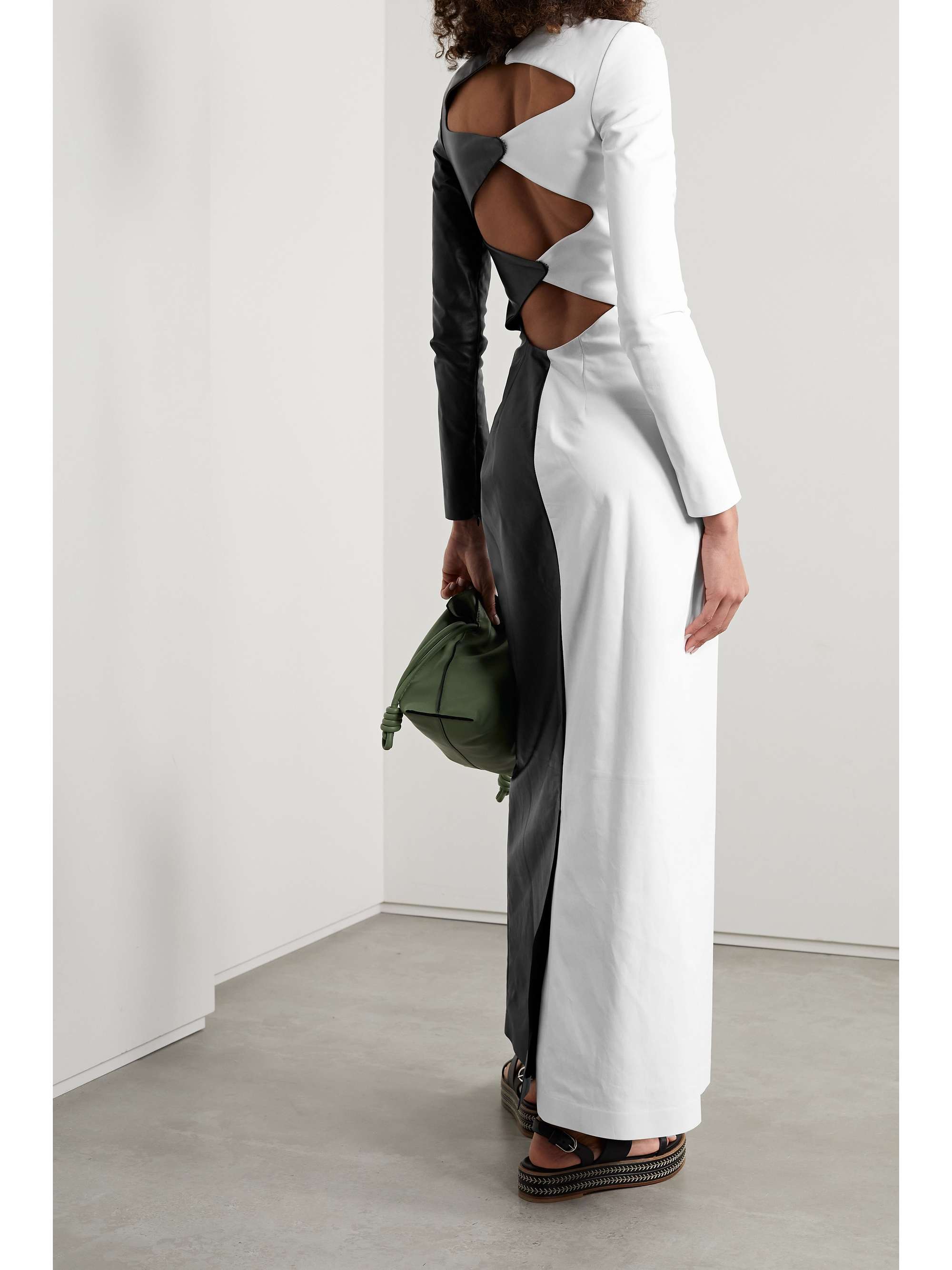 GABRIELA HEARST + NET SUSTAIN Currie cutout two-tone leather maxi dress