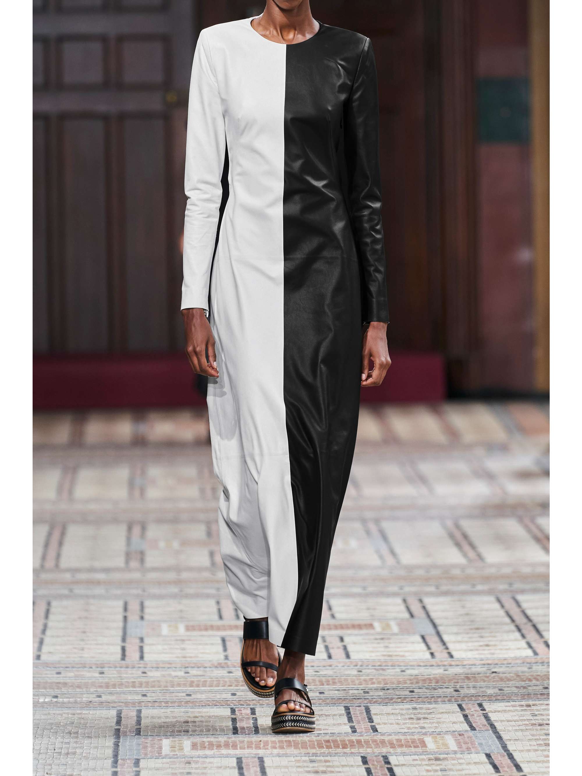 GABRIELA HEARST + NET SUSTAIN Currie cutout two-tone leather maxi dress