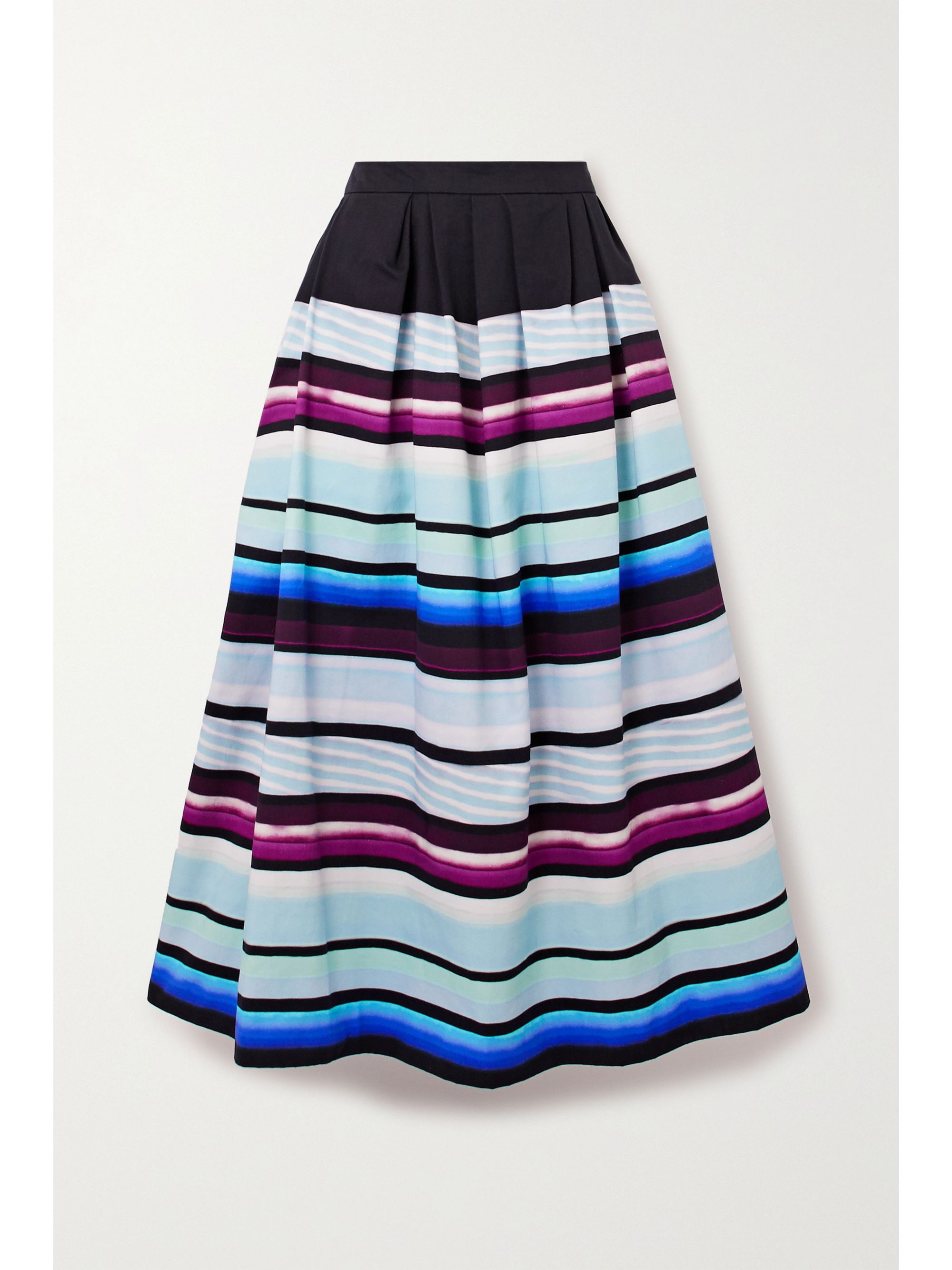 Blue Pleated striped cotton-twill maxi 