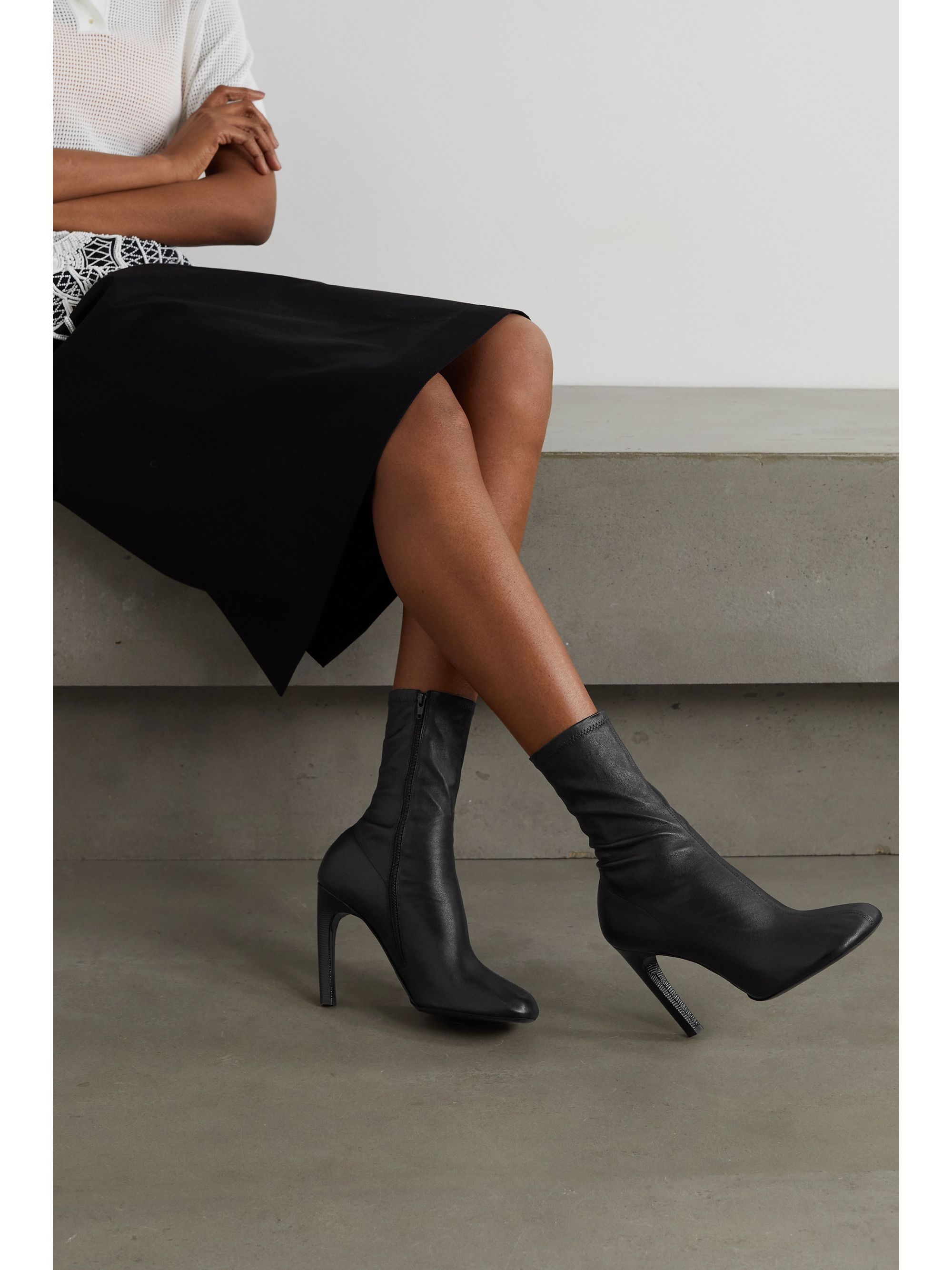 leather sock boots black
