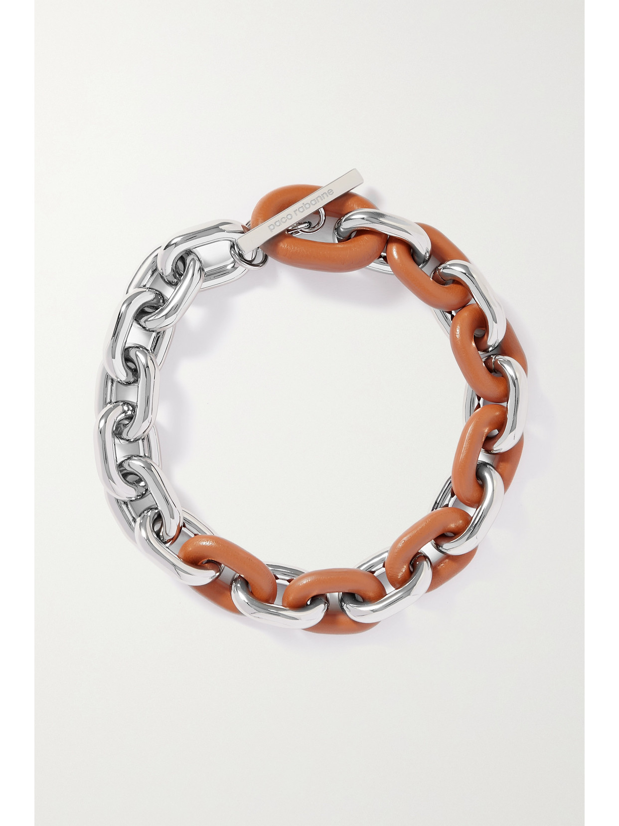 RABANNE SILVER-TONE AND LEATHER NECKLACE