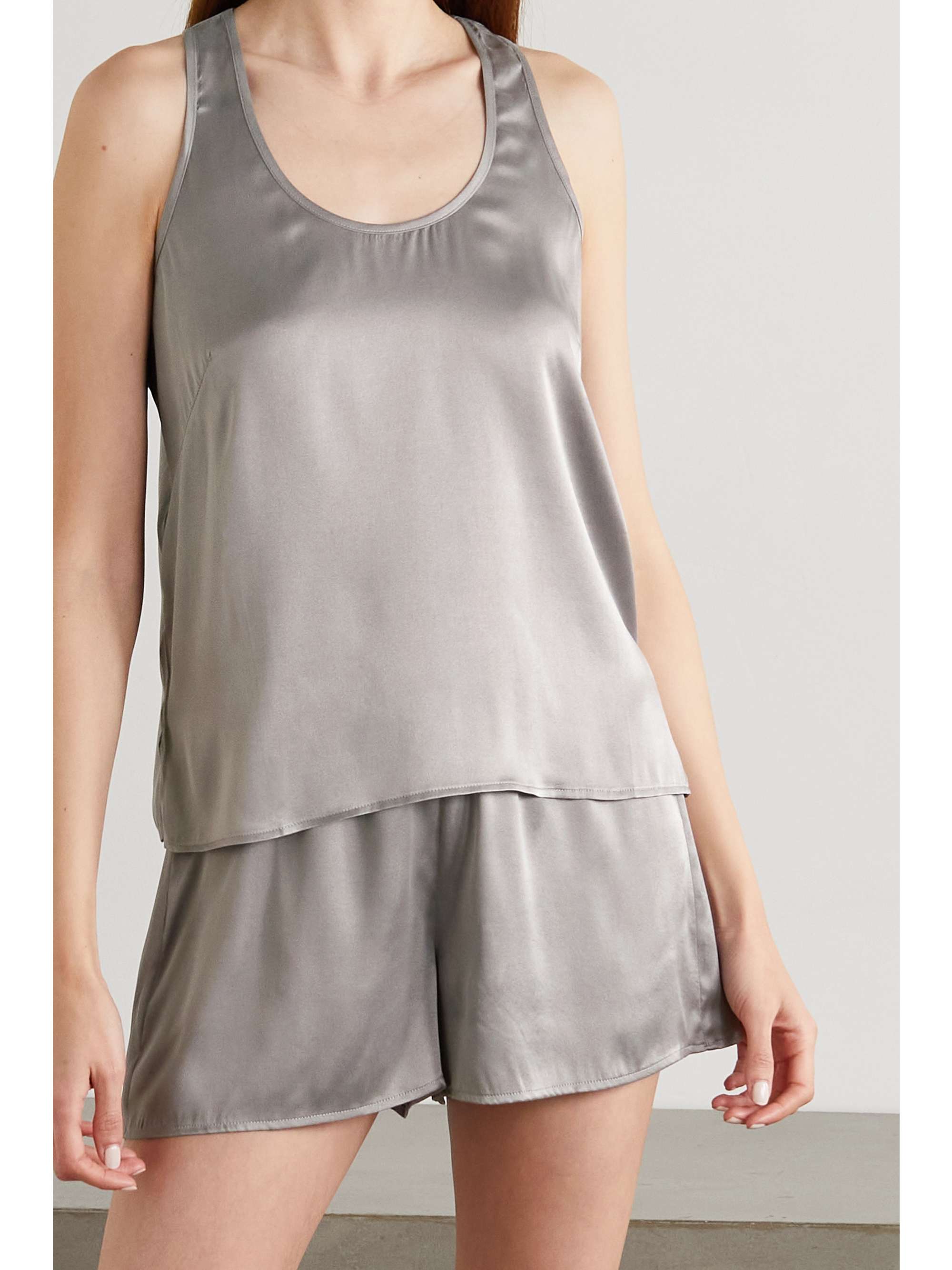 SKIN + NET SUSTAIN Topaz stretch-organic silk satin tank