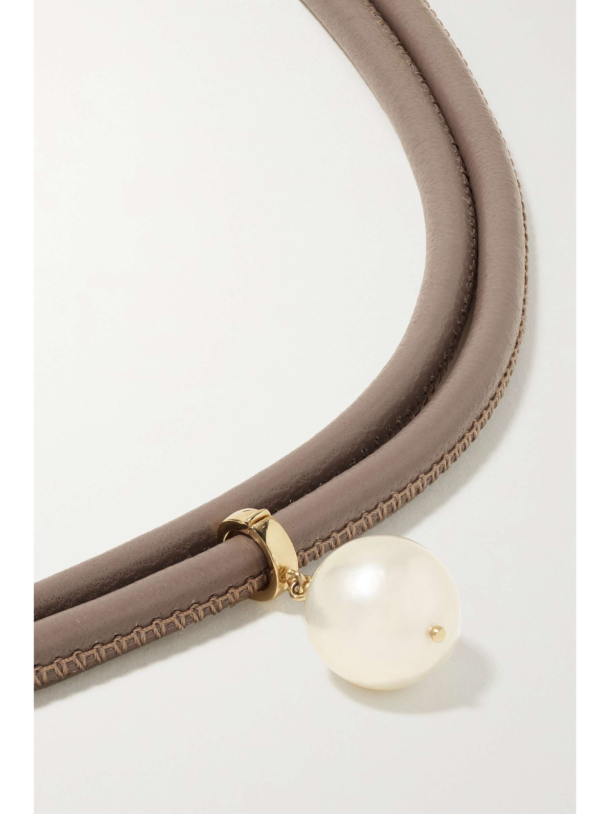 MIZUKI Convertible 14-karat gold, leather and pearl necklace