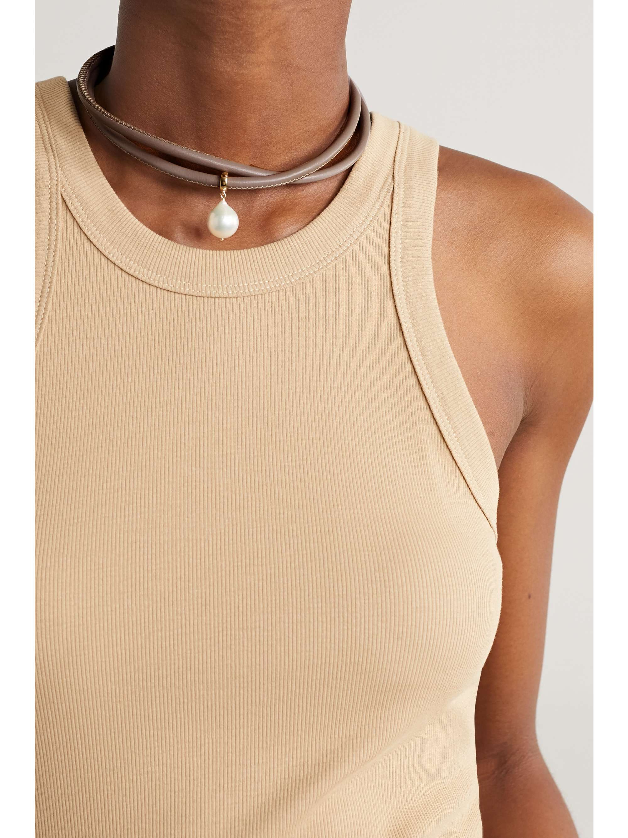 MIZUKI Convertible 14-karat gold, leather and pearl necklace