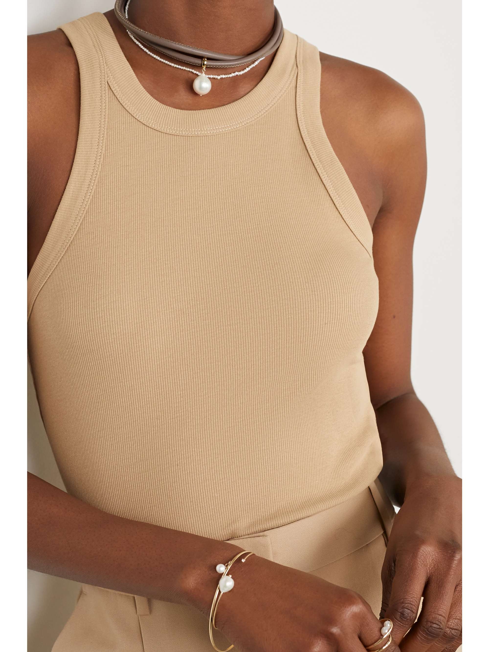 MIZUKI Convertible 14-karat gold, leather and pearl necklace