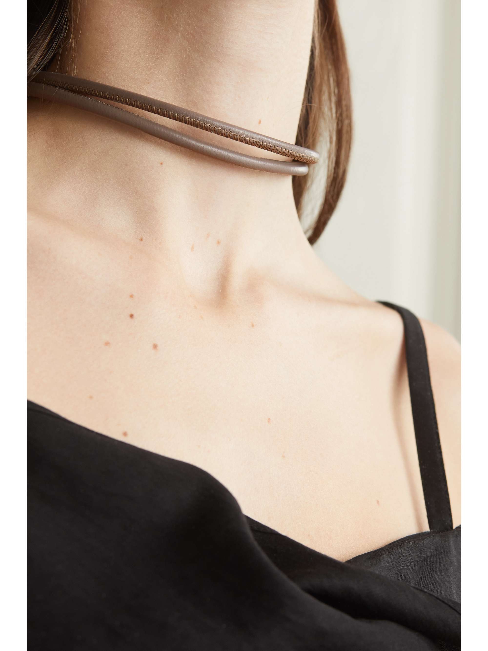 MIZUKI Convertible 14-karat gold, leather and pearl necklace